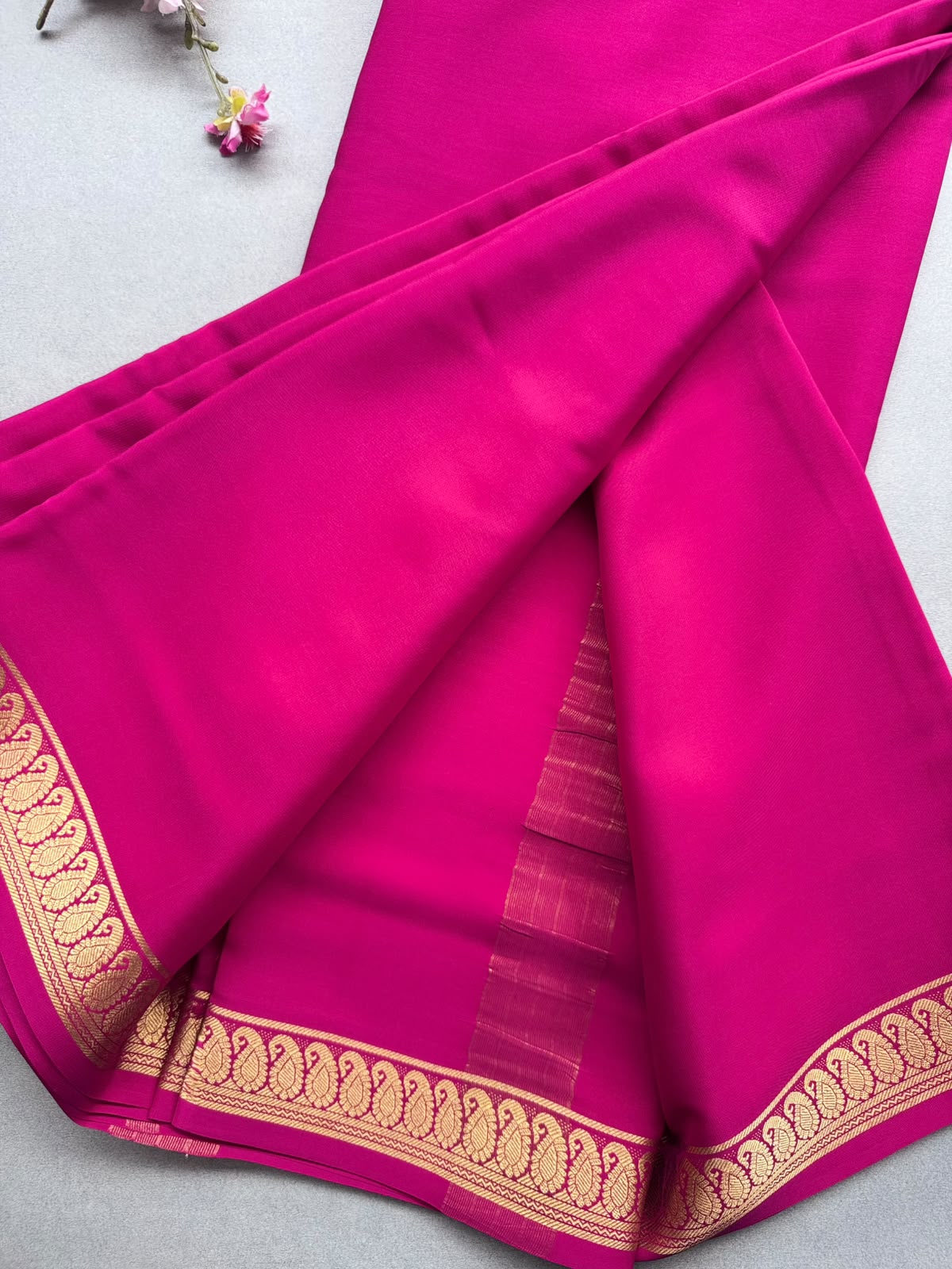 Magenta Zari Border Pure Mysore Crepe Silk Saree 110