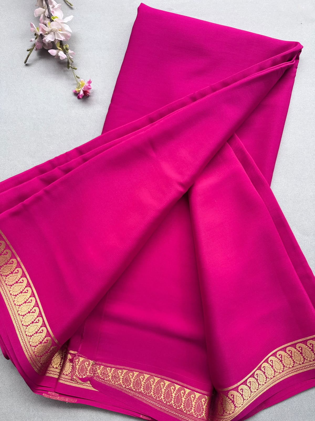 Magenta Zari Border Pure Mysore Crepe Silk Saree 110