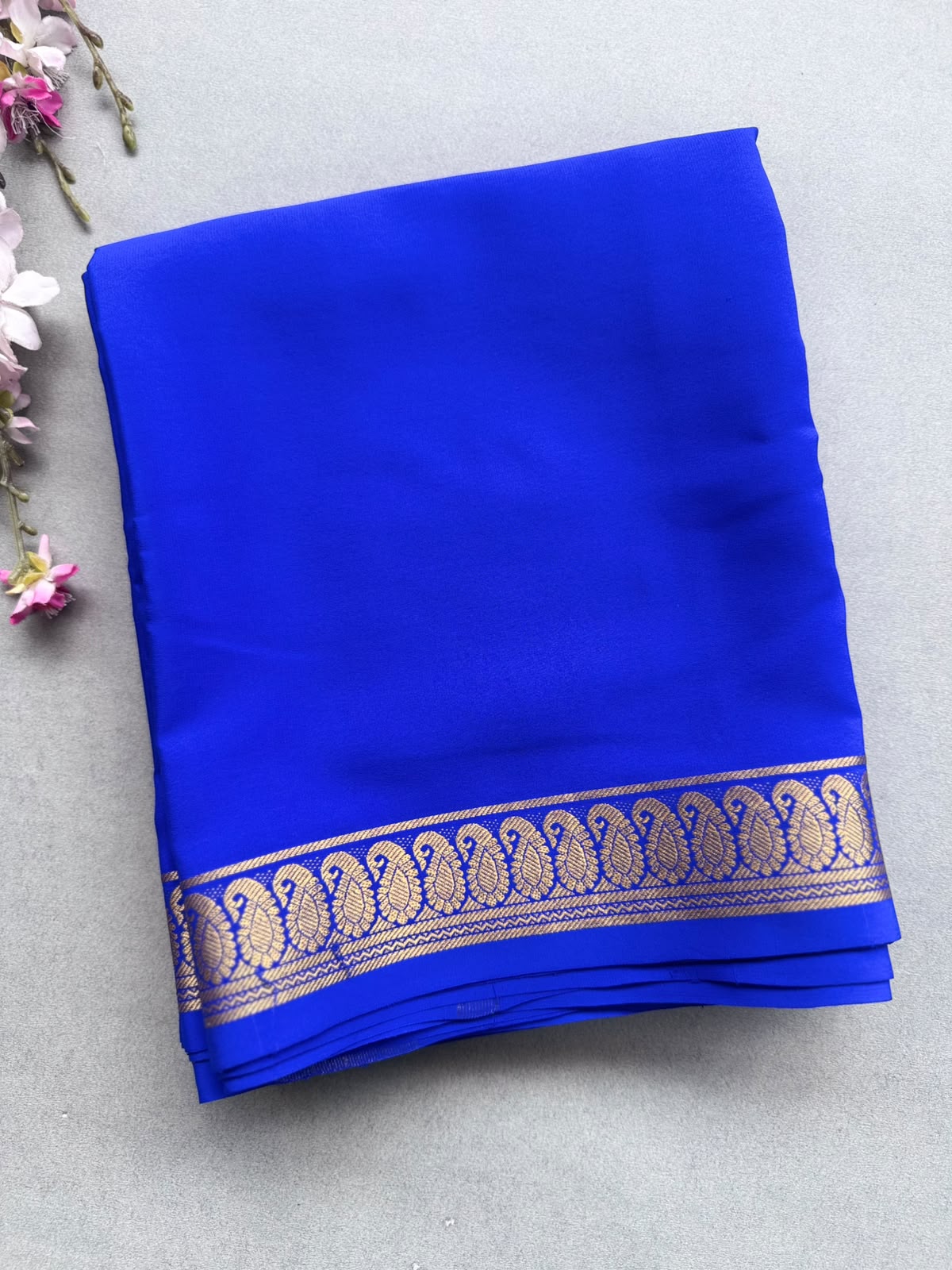 Royal Blue Zari Border Pure Mysore Crepe Silk Saree 110