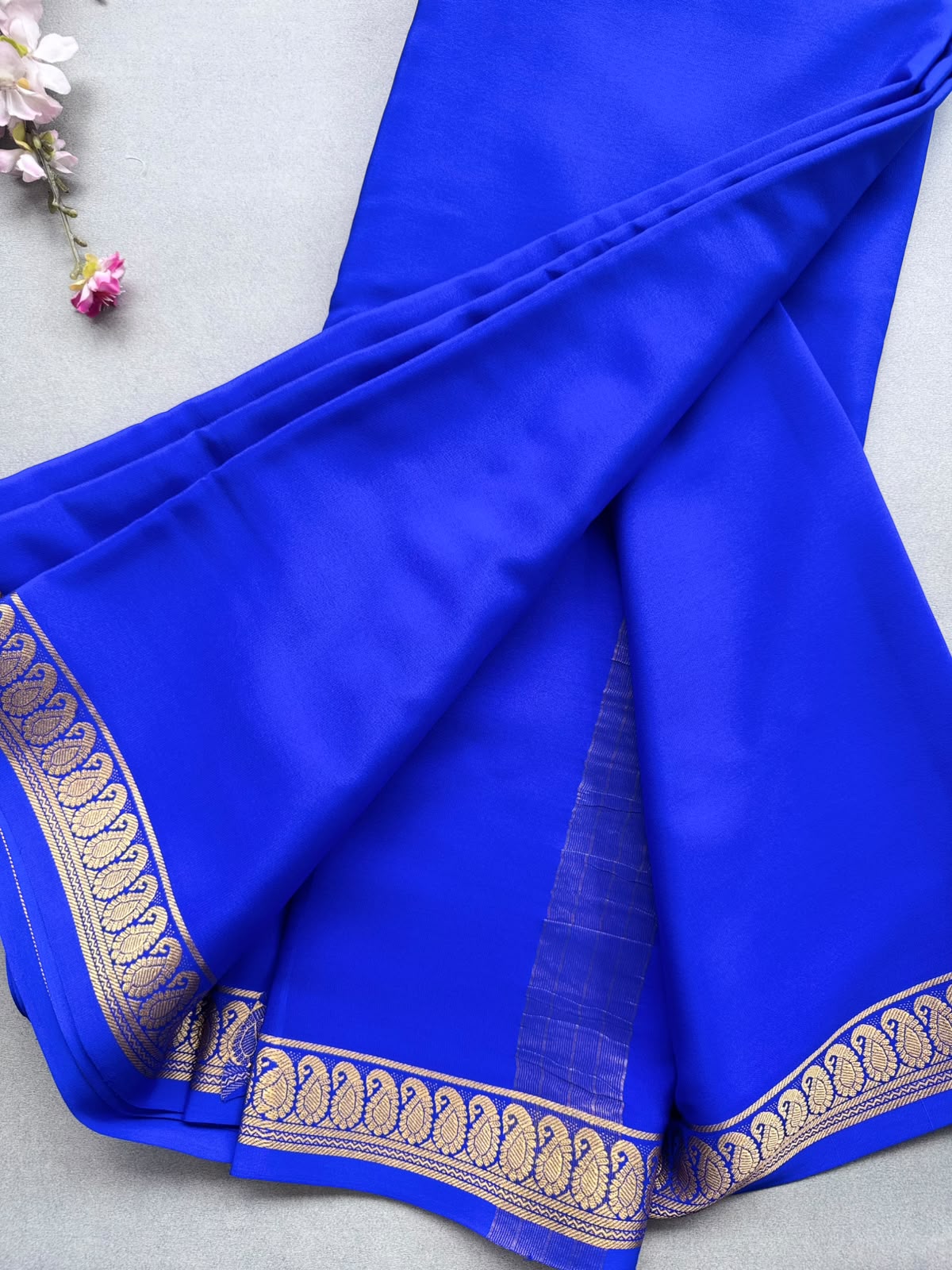 Royal Blue Zari Border Pure Mysore Crepe Silk Saree 110