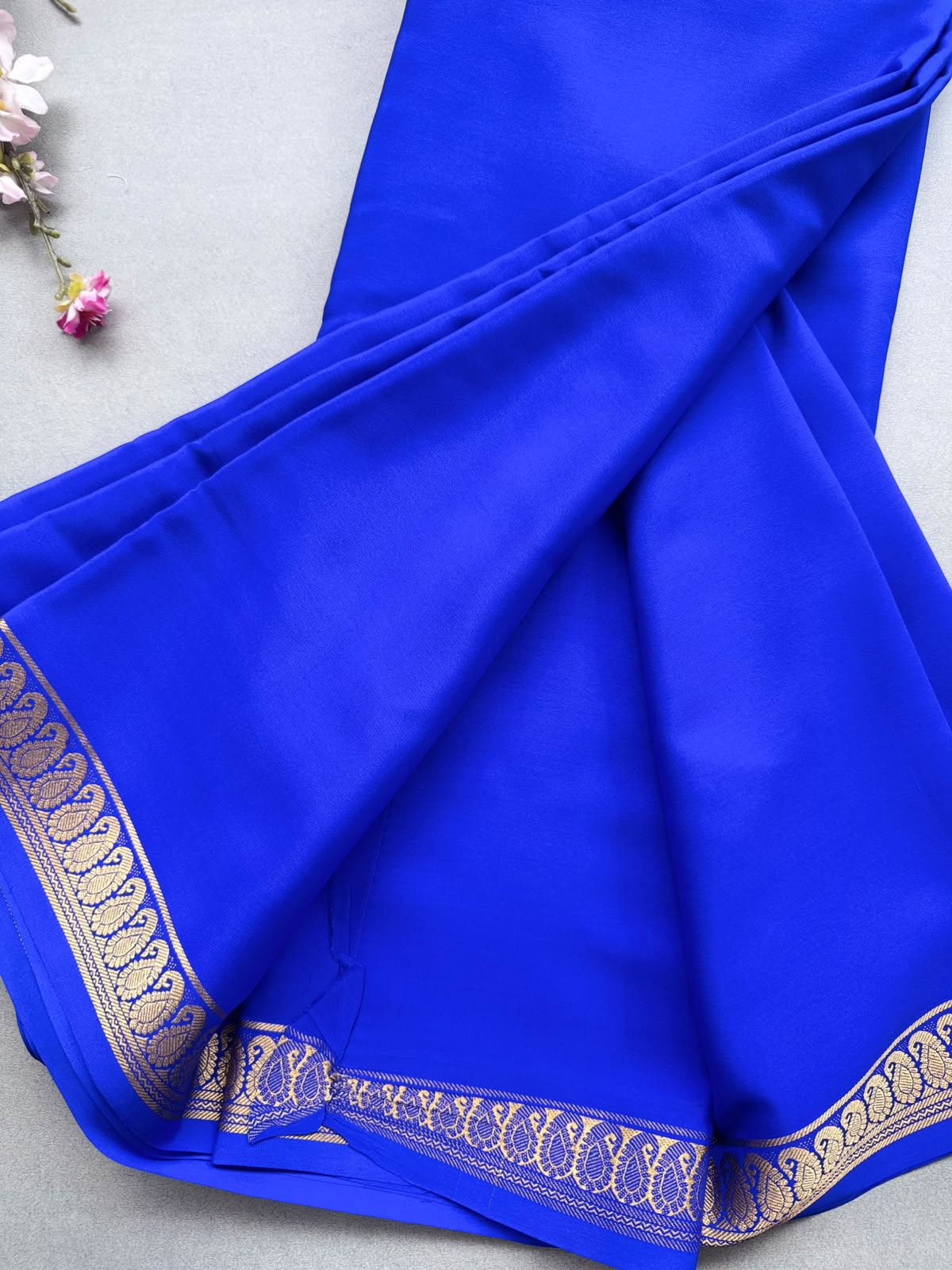 Royal Blue Zari Border Pure Mysore Crepe Silk Saree 110