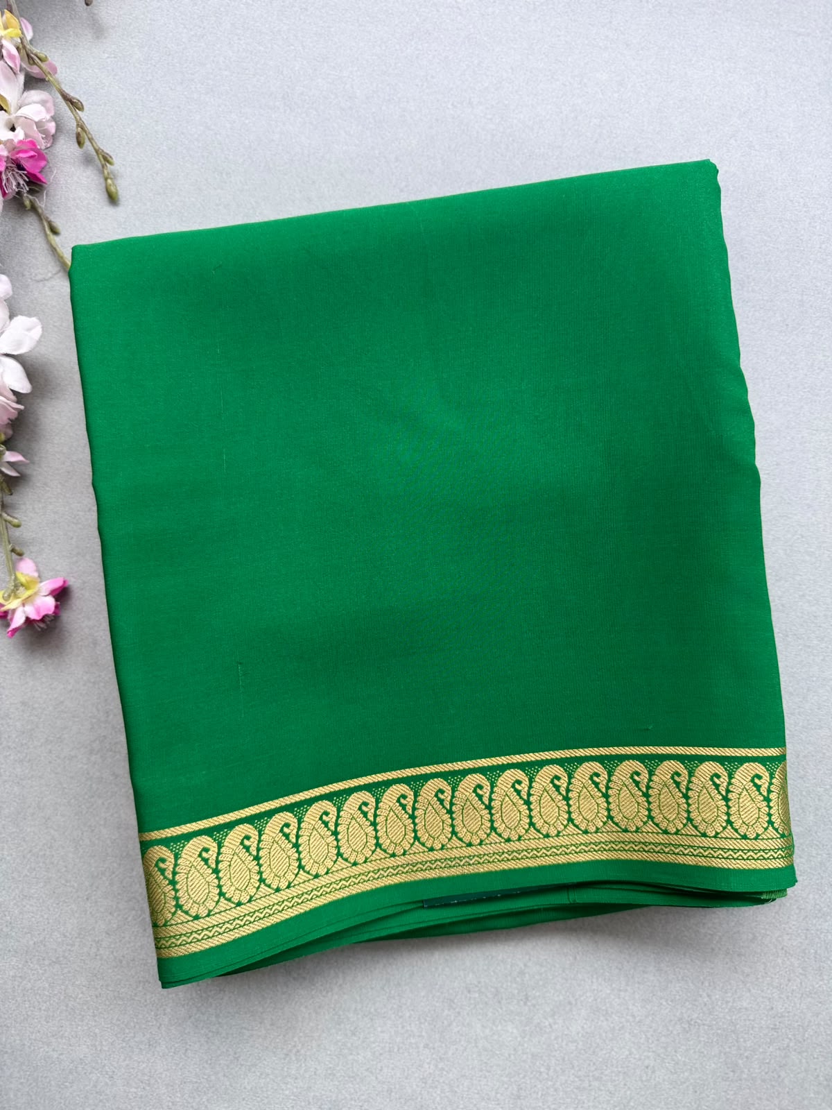 Green Zari Border Pure Mysore Crepe Silk Saree 110