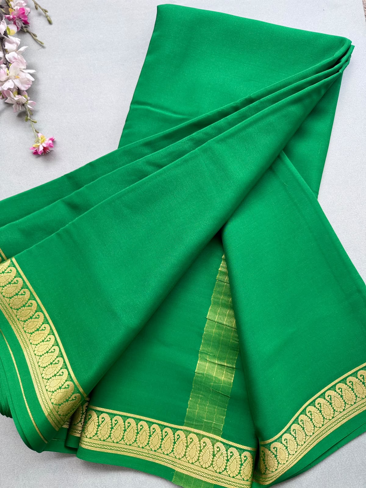 Green Zari Border Pure Mysore Crepe Silk Saree 110