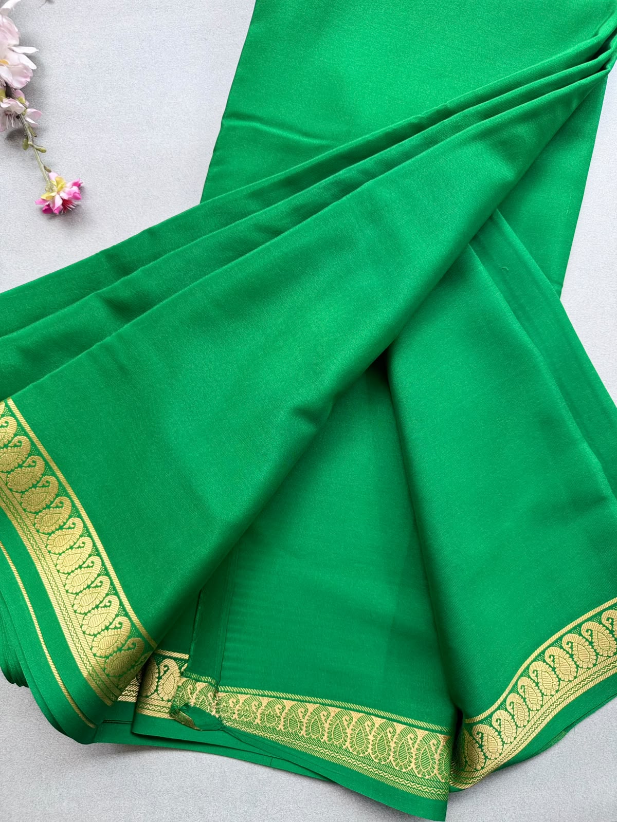 Green Zari Border Pure Mysore Crepe Silk Saree 110