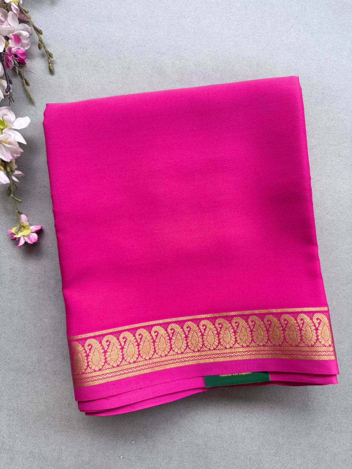 Pink Zari Border Pure Mysore Crepe Silk Saree 110
