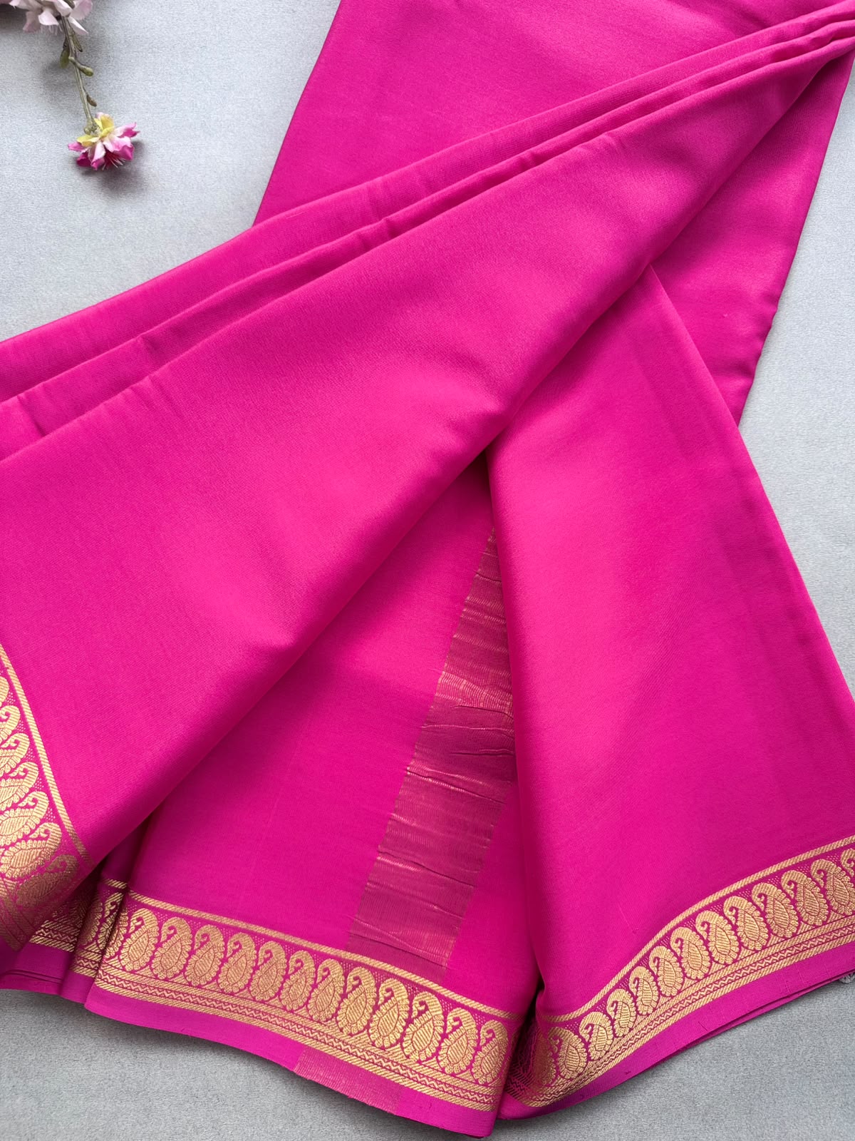 Pink Zari Border Pure Mysore Crepe Silk Saree 110