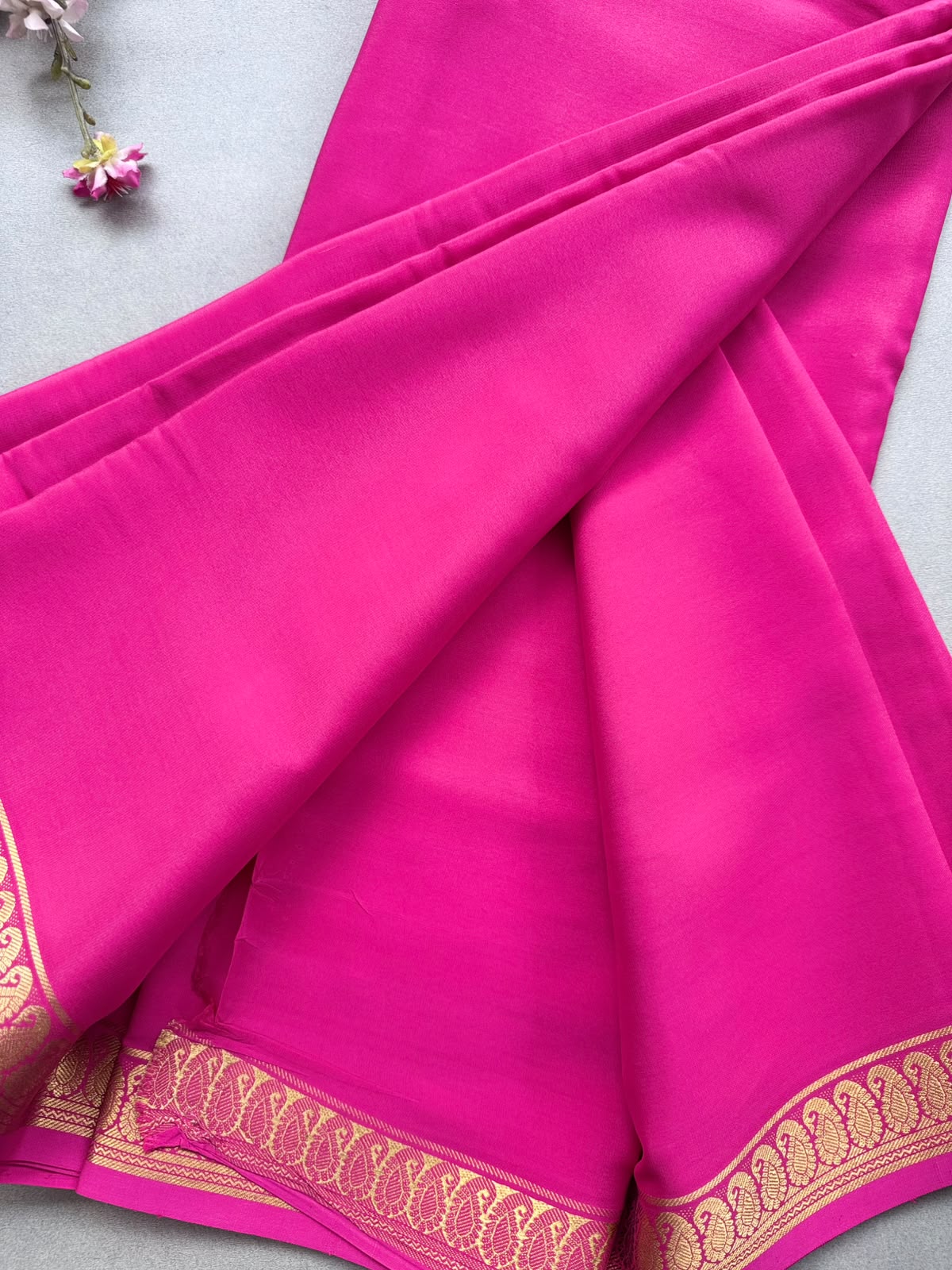 Pink Zari Border Pure Mysore Crepe Silk Saree 110
