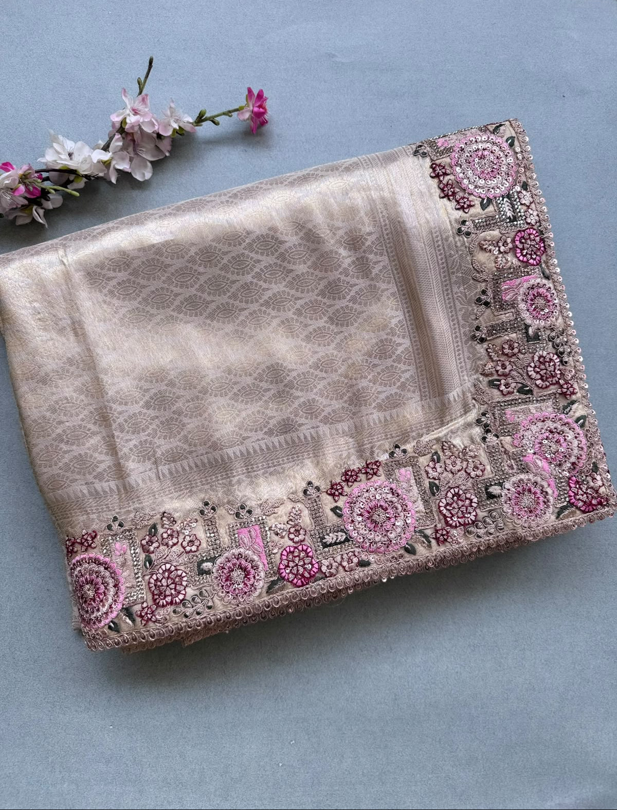 Cream Semi Tissue Bridal Wear Saree 110