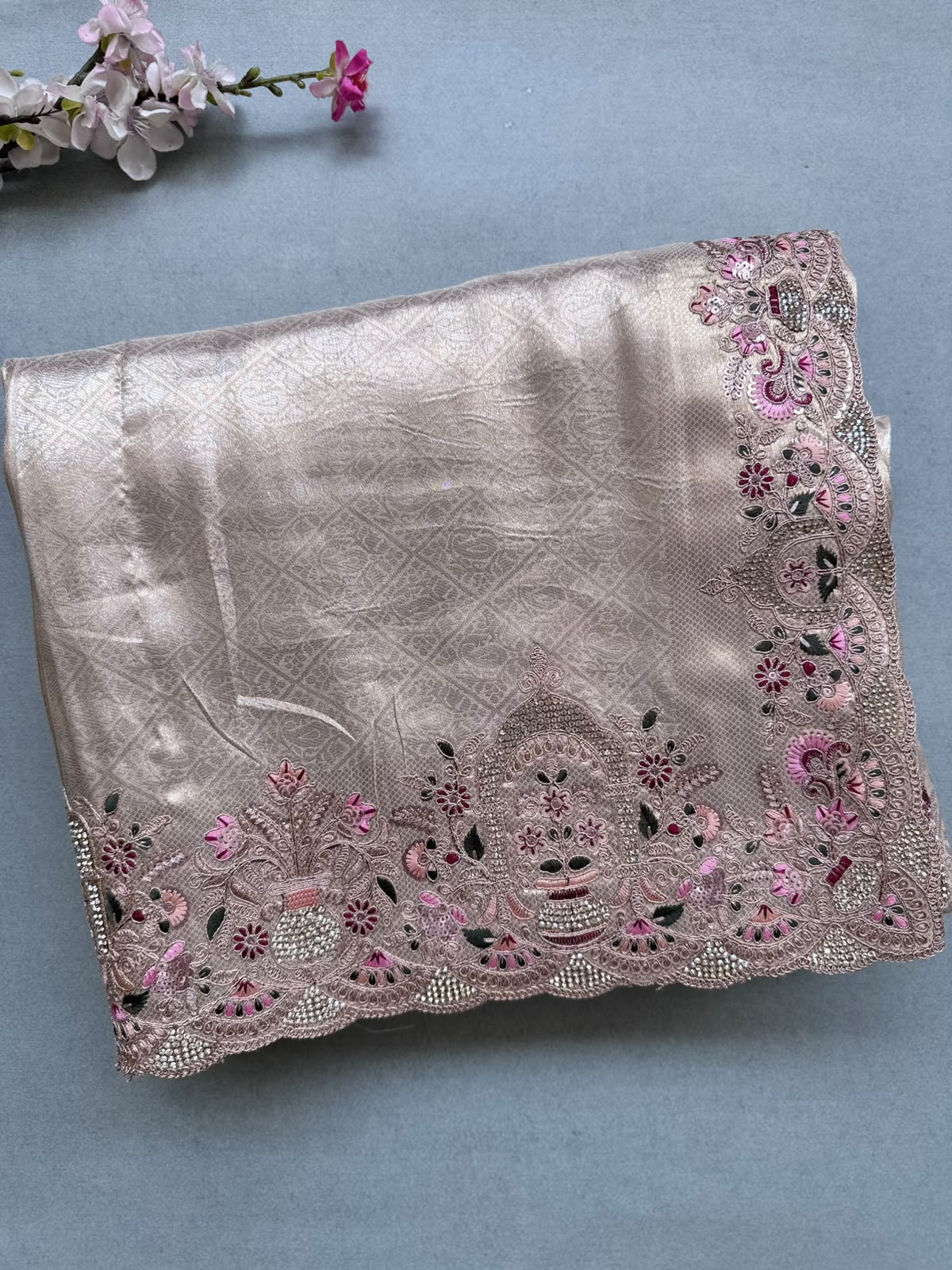 Cream Semi Tissue Bridal Wear Saree 110