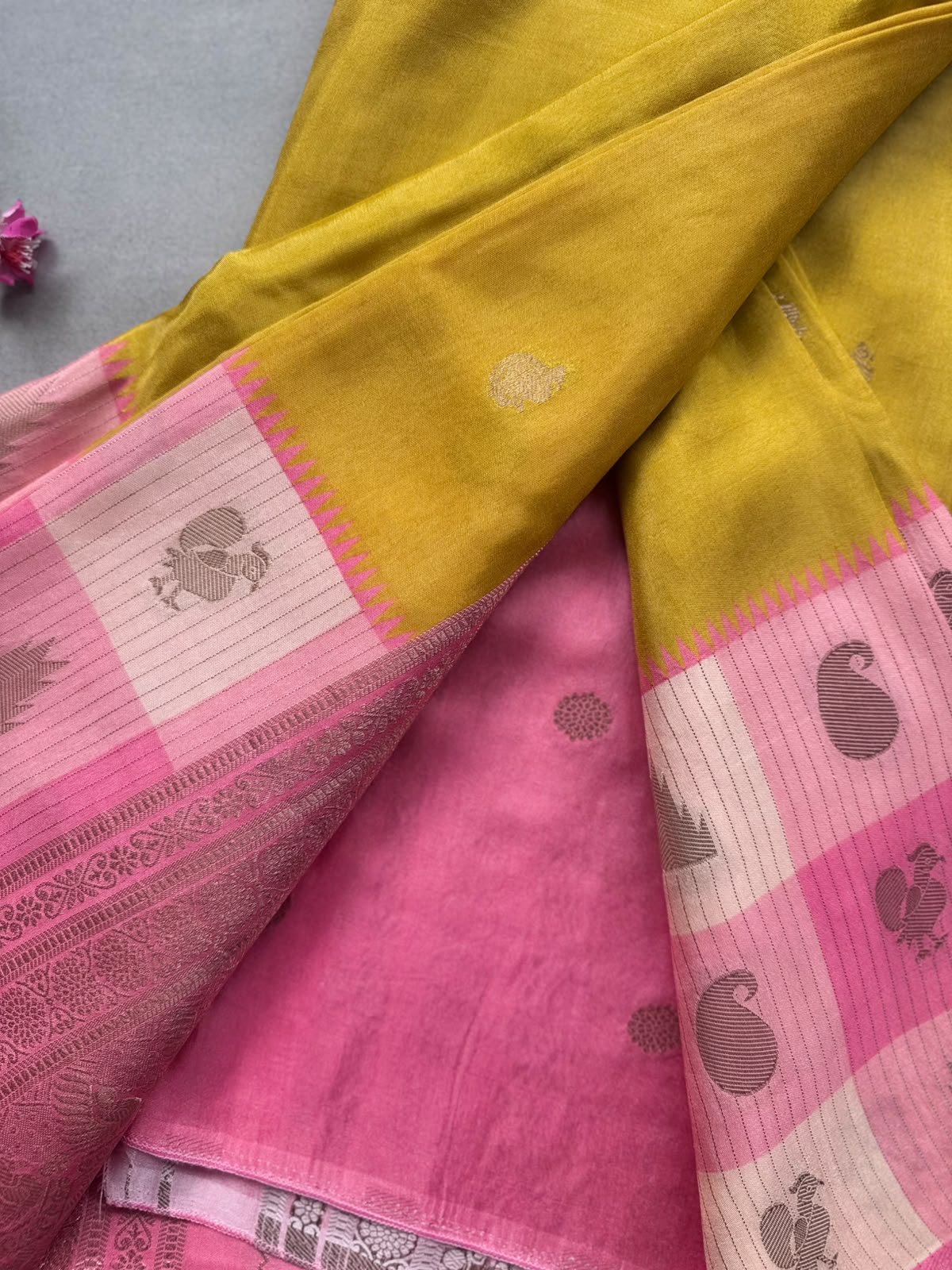 Mustard Semi Crepe with Checks Border Saree 110