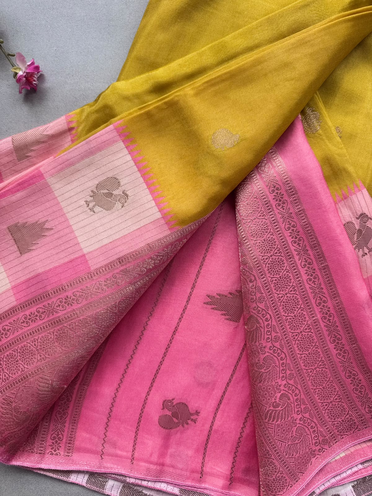 Mustard Semi Crepe with Checks Border Saree 110