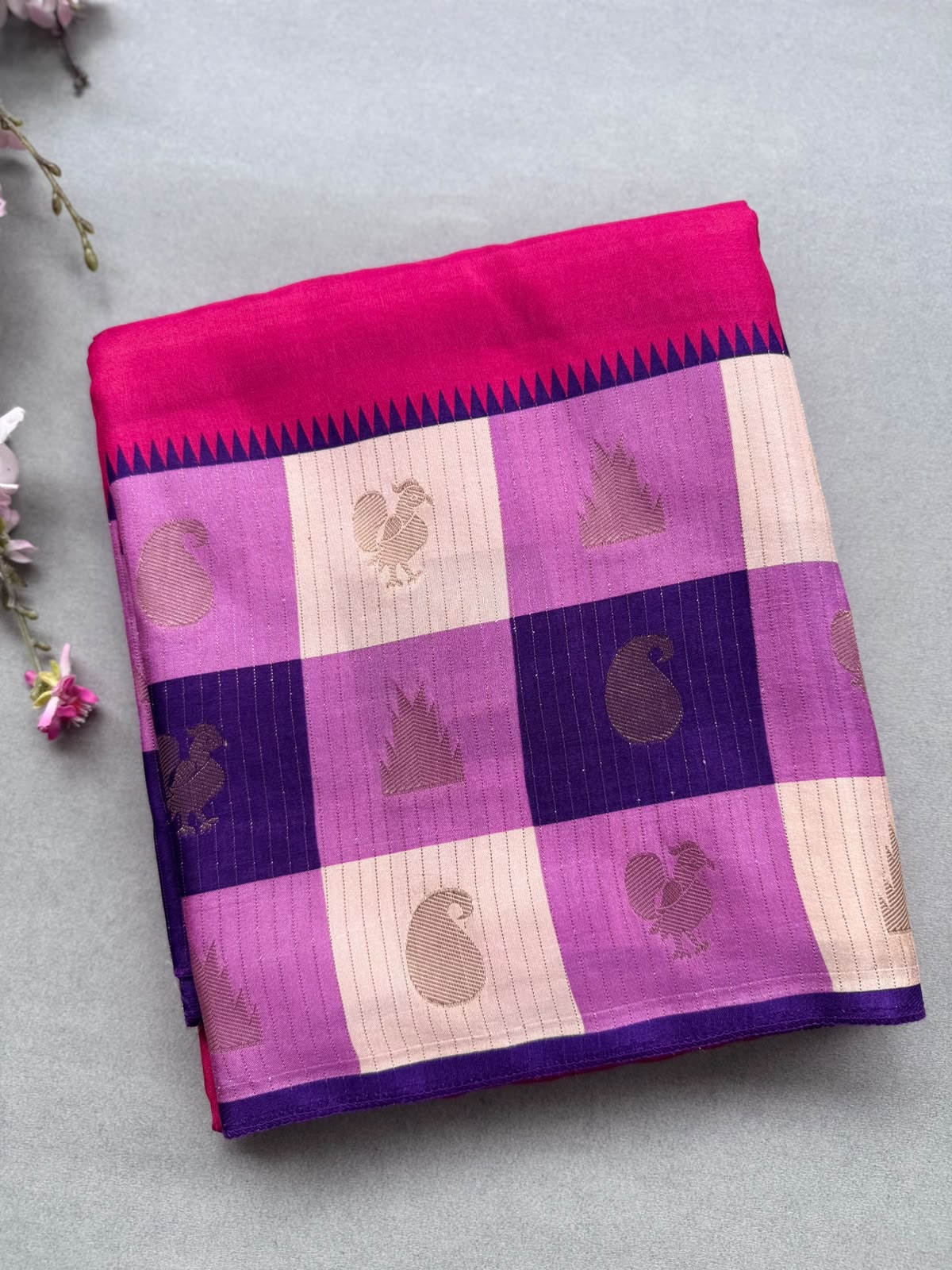 Magenta Semi Crepe with Checks Border Saree 110