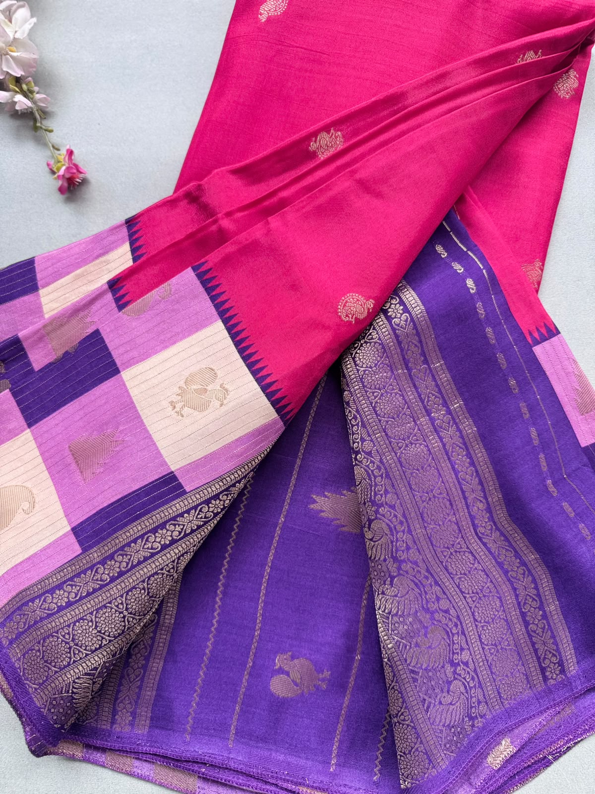 Magenta Semi Crepe with Checks Border Saree 110