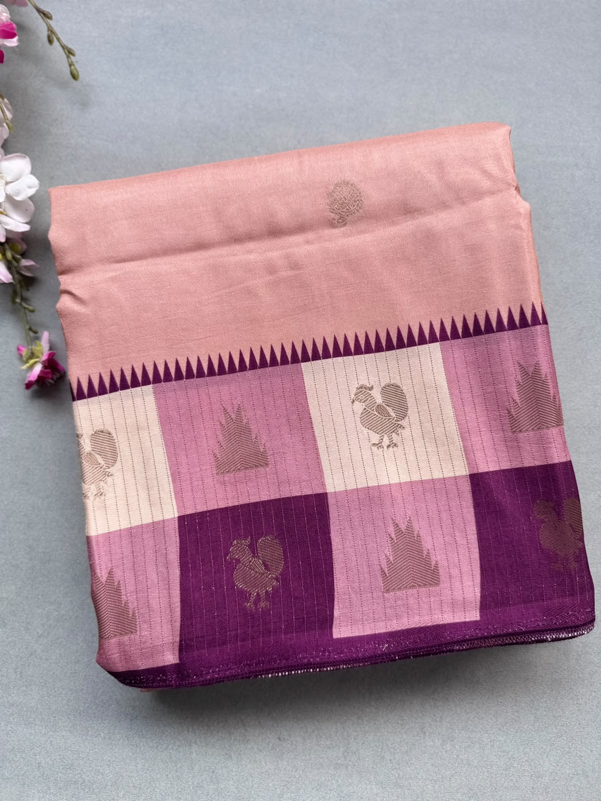 Peach Semi Crepe with Checks Border Saree 110