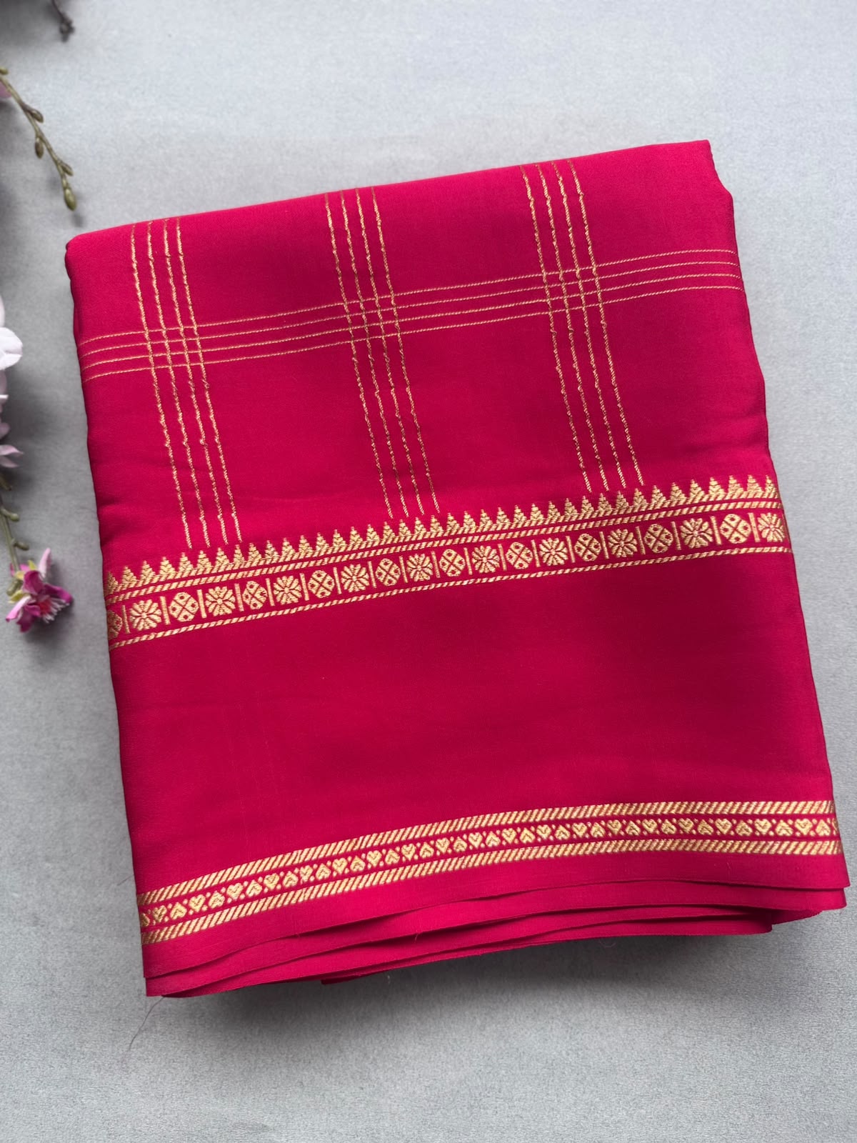 Red Checks Pure Mysore Silk CSG Saree 110