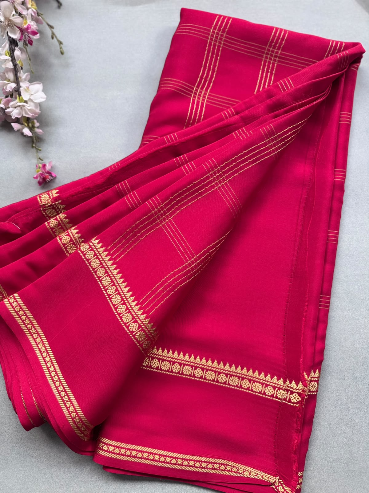 Red Checks Pure Mysore Silk CSG Saree 110