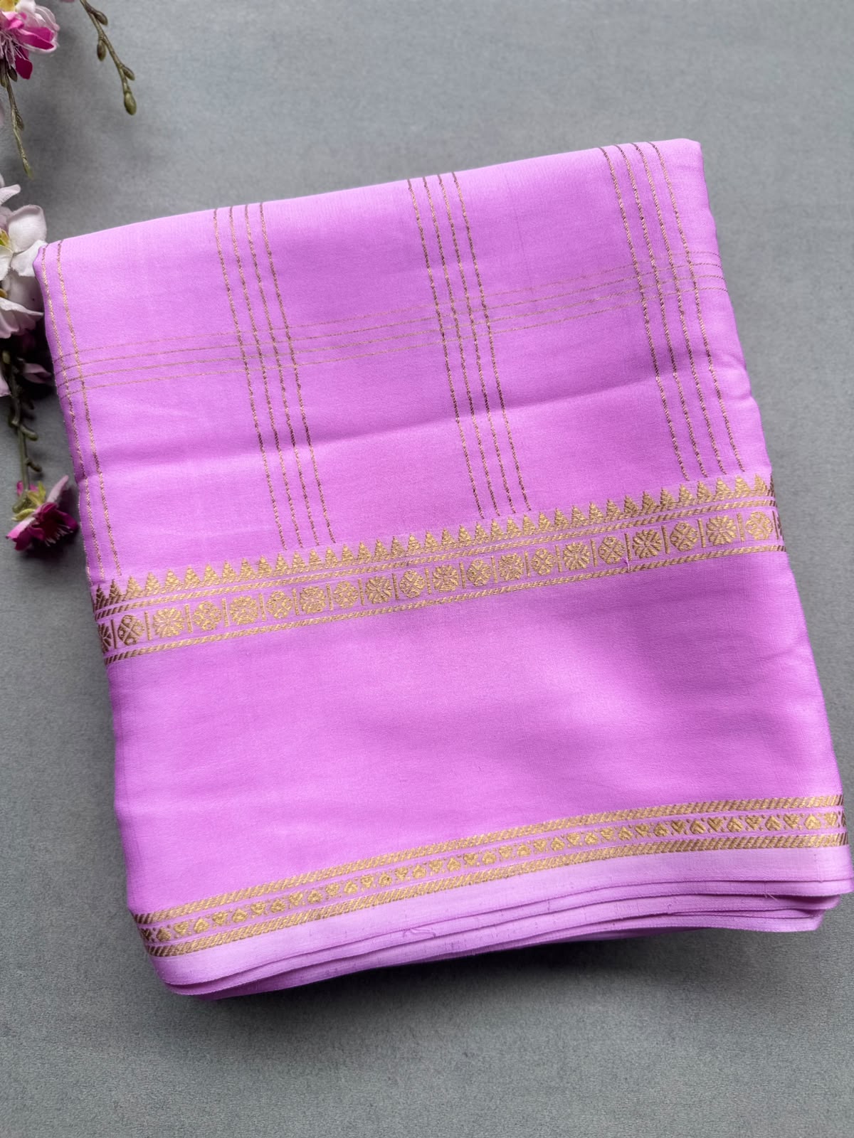 Pink Checks Pure Mysore Silk CSG Saree 110