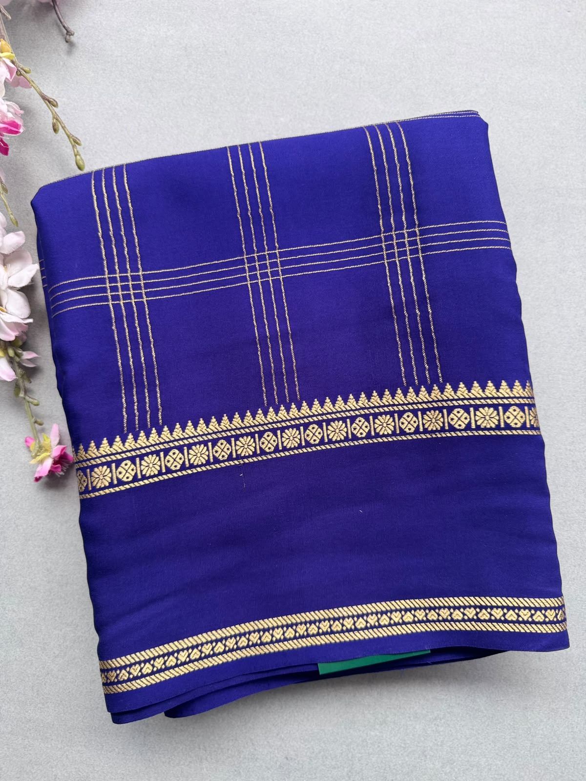Navy Blue Checks Pure Mysore Silk CSG Saree 110