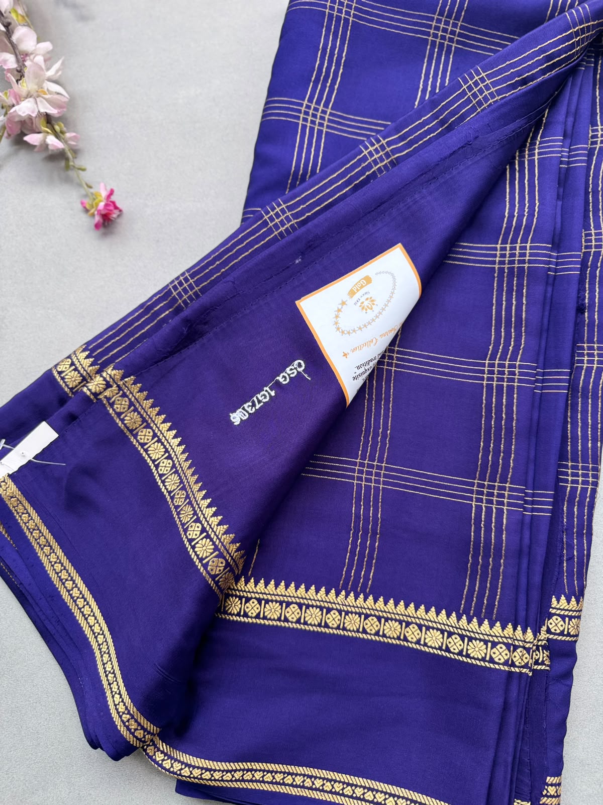 Navy Blue Checks Pure Mysore Silk CSG Saree 110