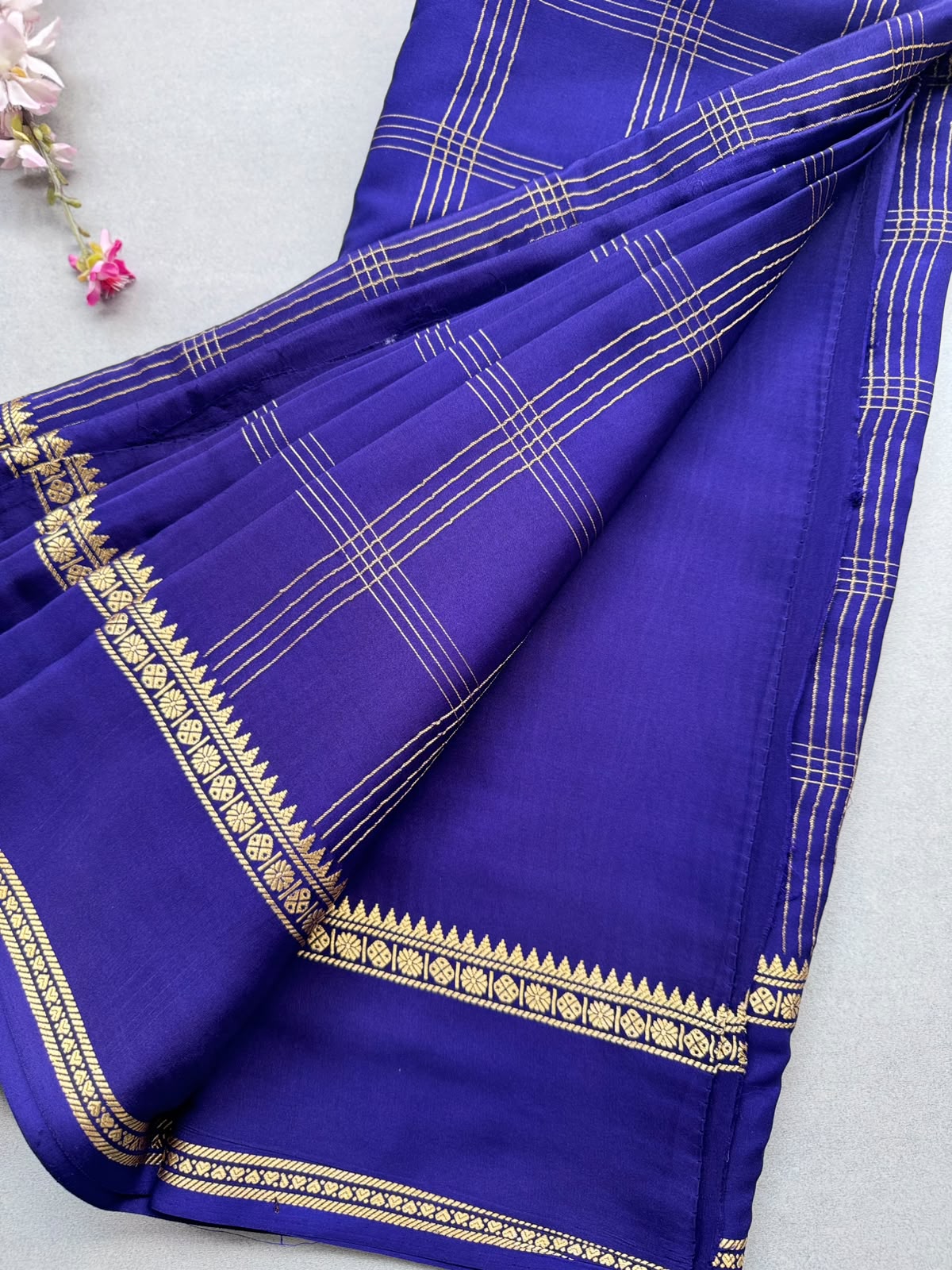 Navy Blue Checks Pure Mysore Silk CSG Saree 110