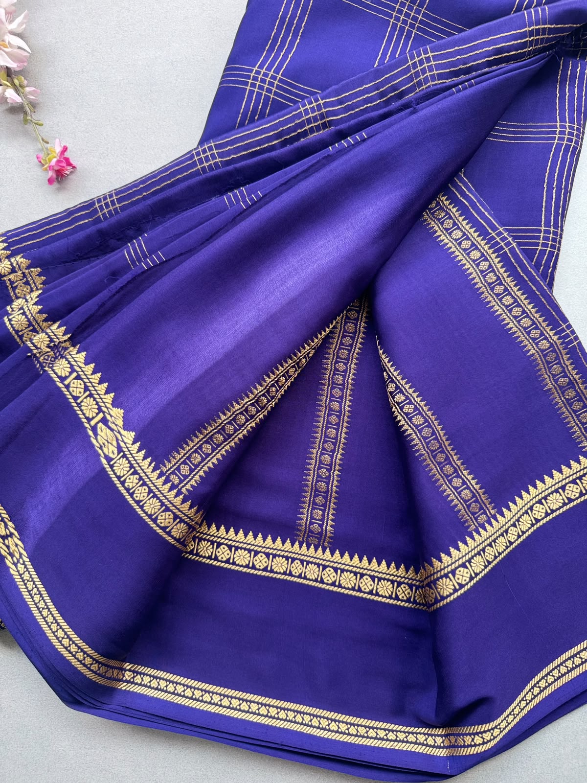Navy Blue Checks Pure Mysore Silk CSG Saree 110