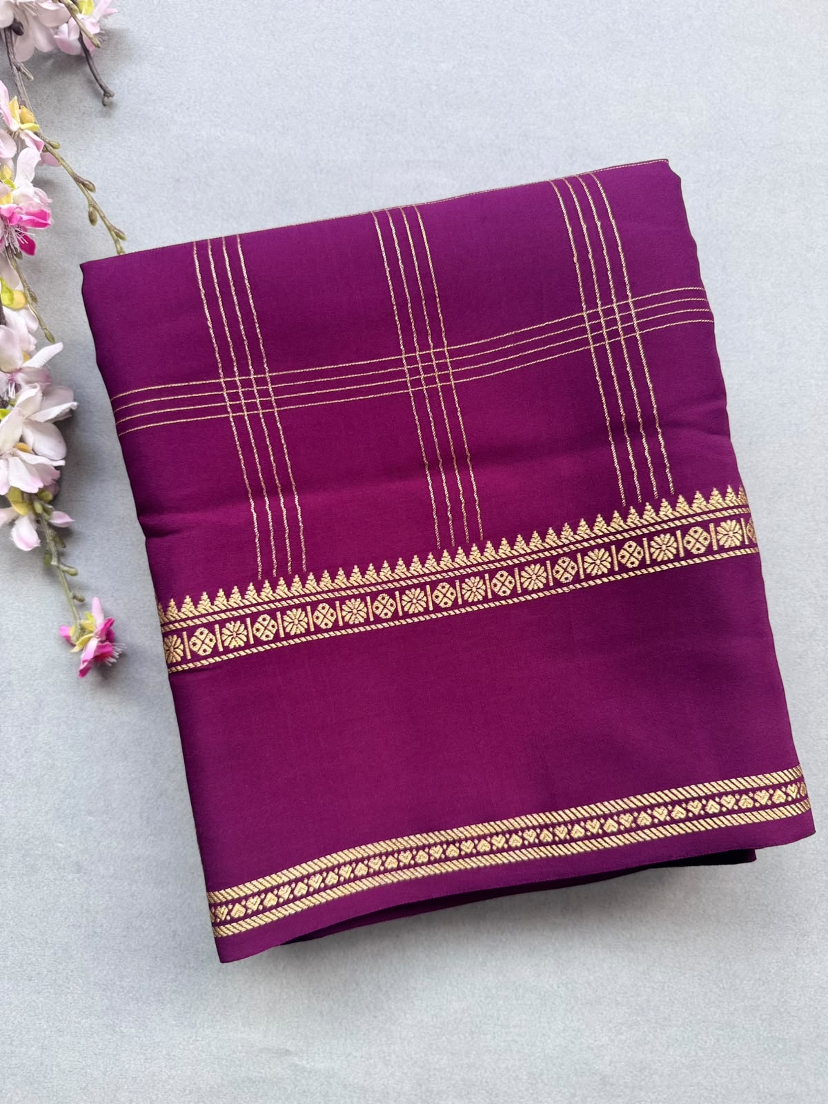 Wine Checks Pure Mysore Silk CSG Saree 110