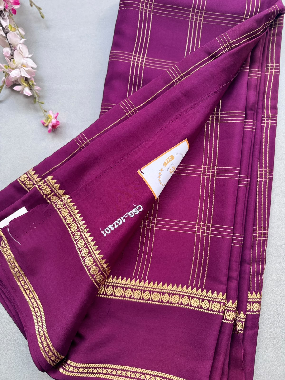 Wine Checks Pure Mysore Silk CSG Saree 110
