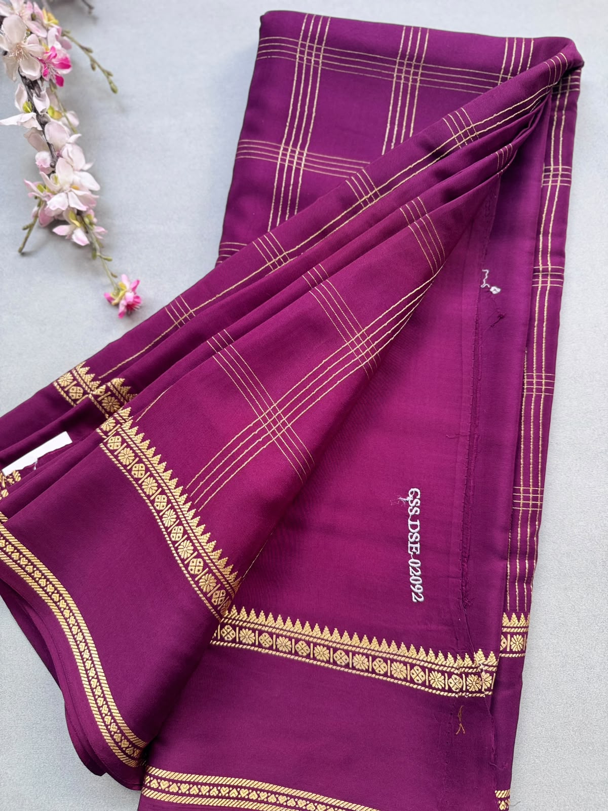 Wine Checks Pure Mysore Silk CSG Saree 110