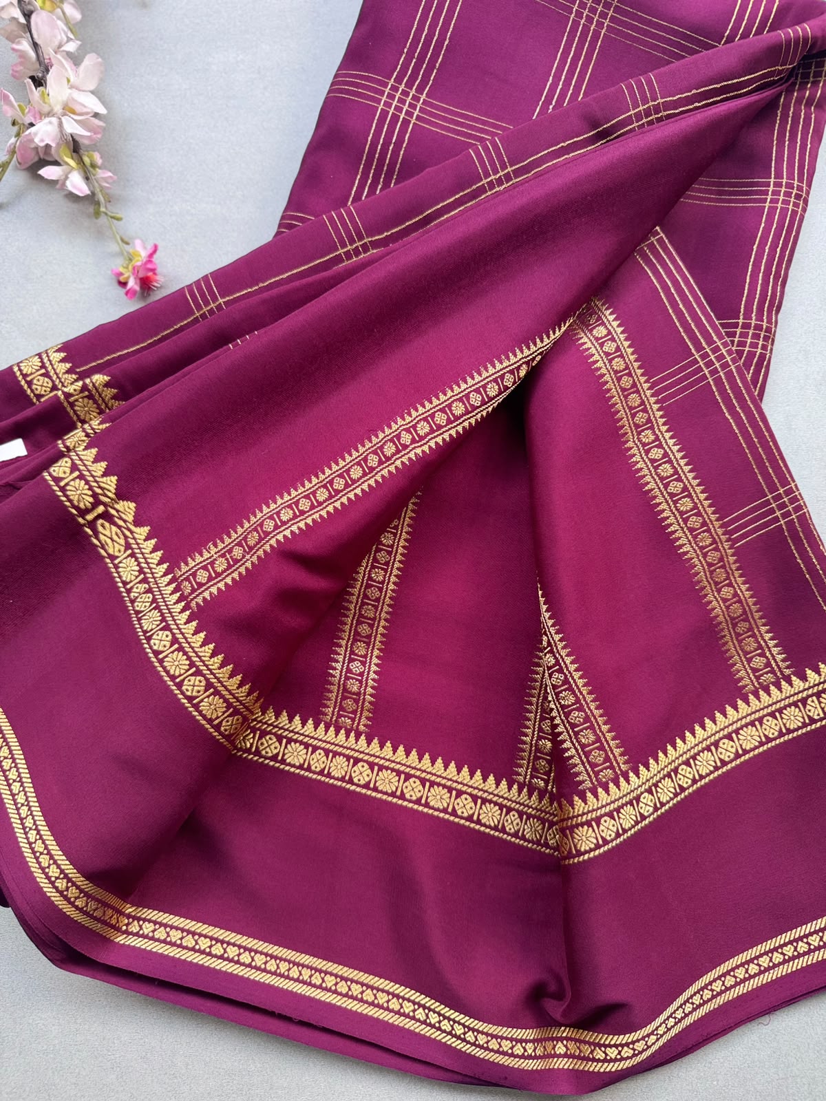 Wine Checks Pure Mysore Silk CSG Saree 110