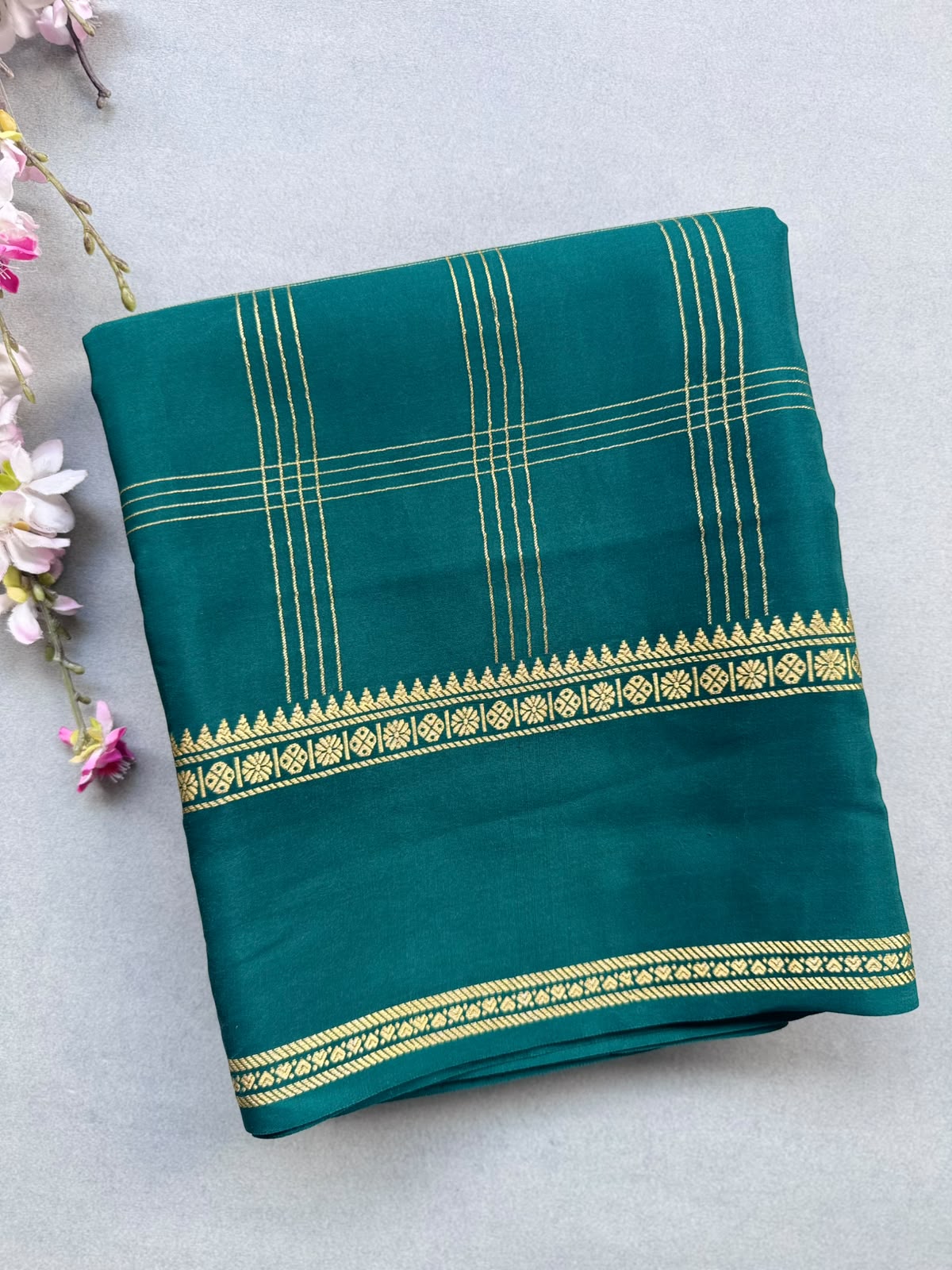 Green Checks Pure Mysore Silk CSG Saree 110