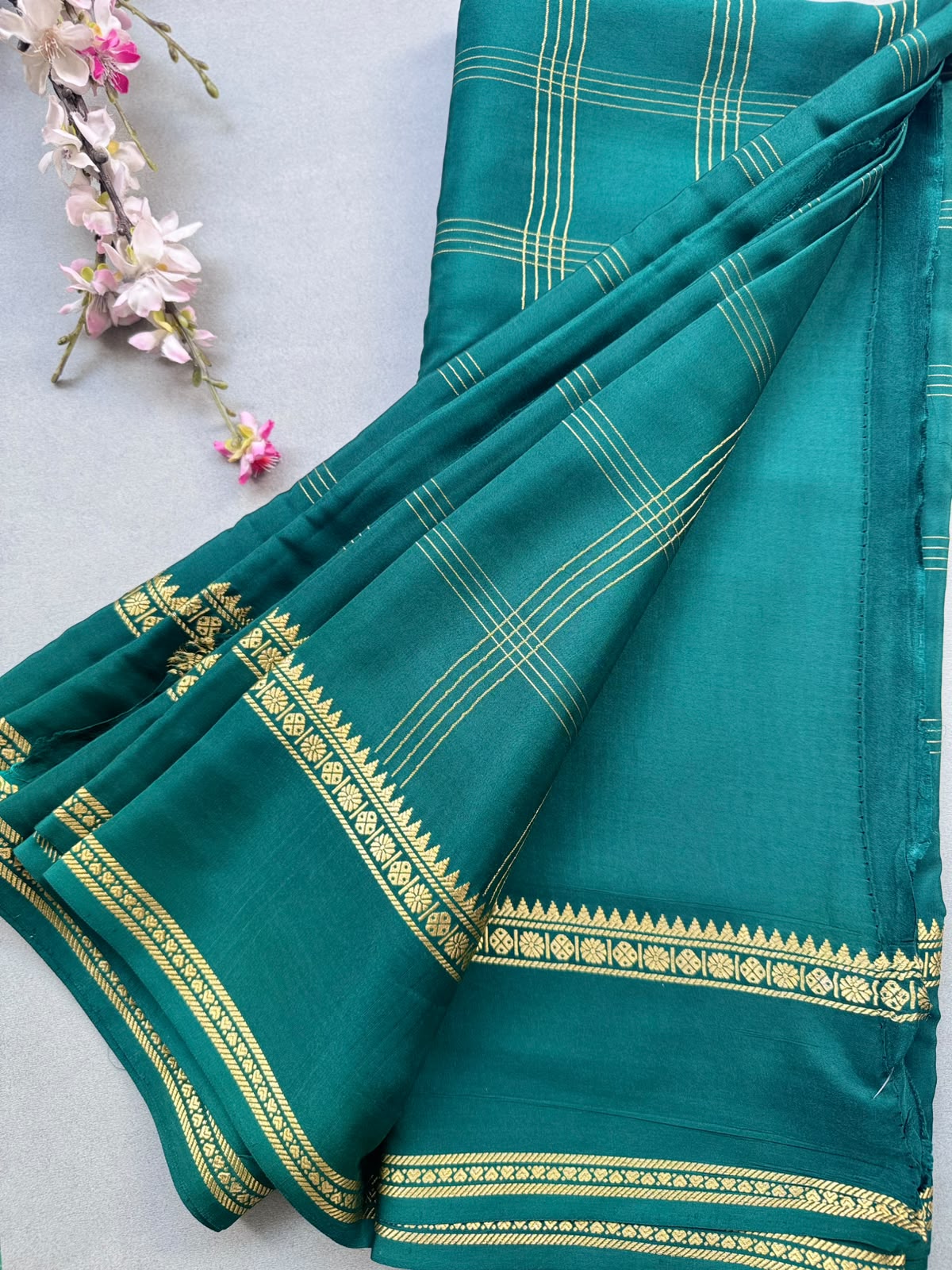 Green Checks Pure Mysore Silk CSG Saree 110