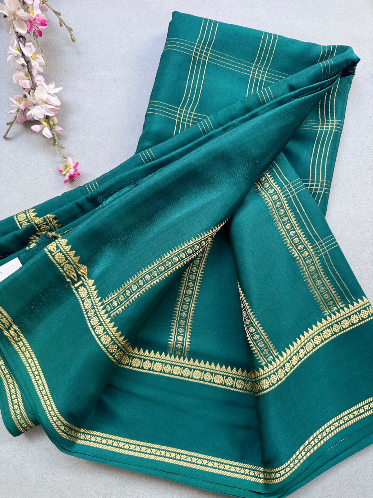 Green Checks Pure Mysore Silk CSG Saree 110
