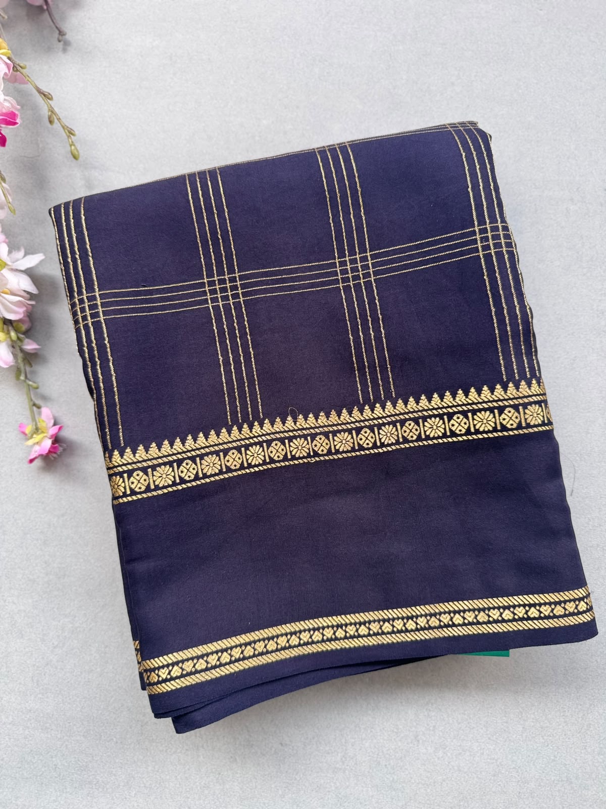 Black Checks Pure Mysore Silk CSG Saree 110