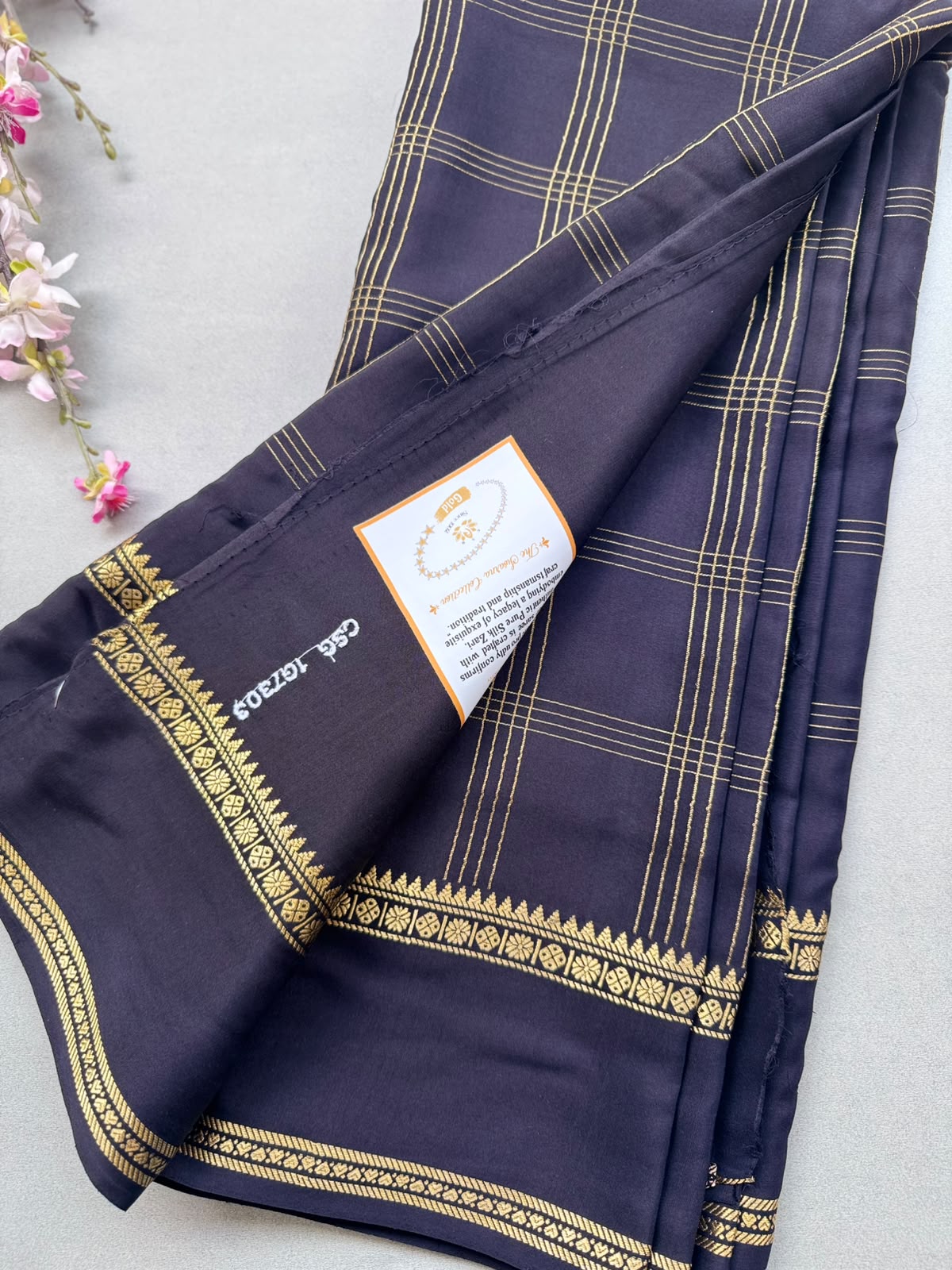 Black Checks Pure Mysore Silk CSG Saree 110