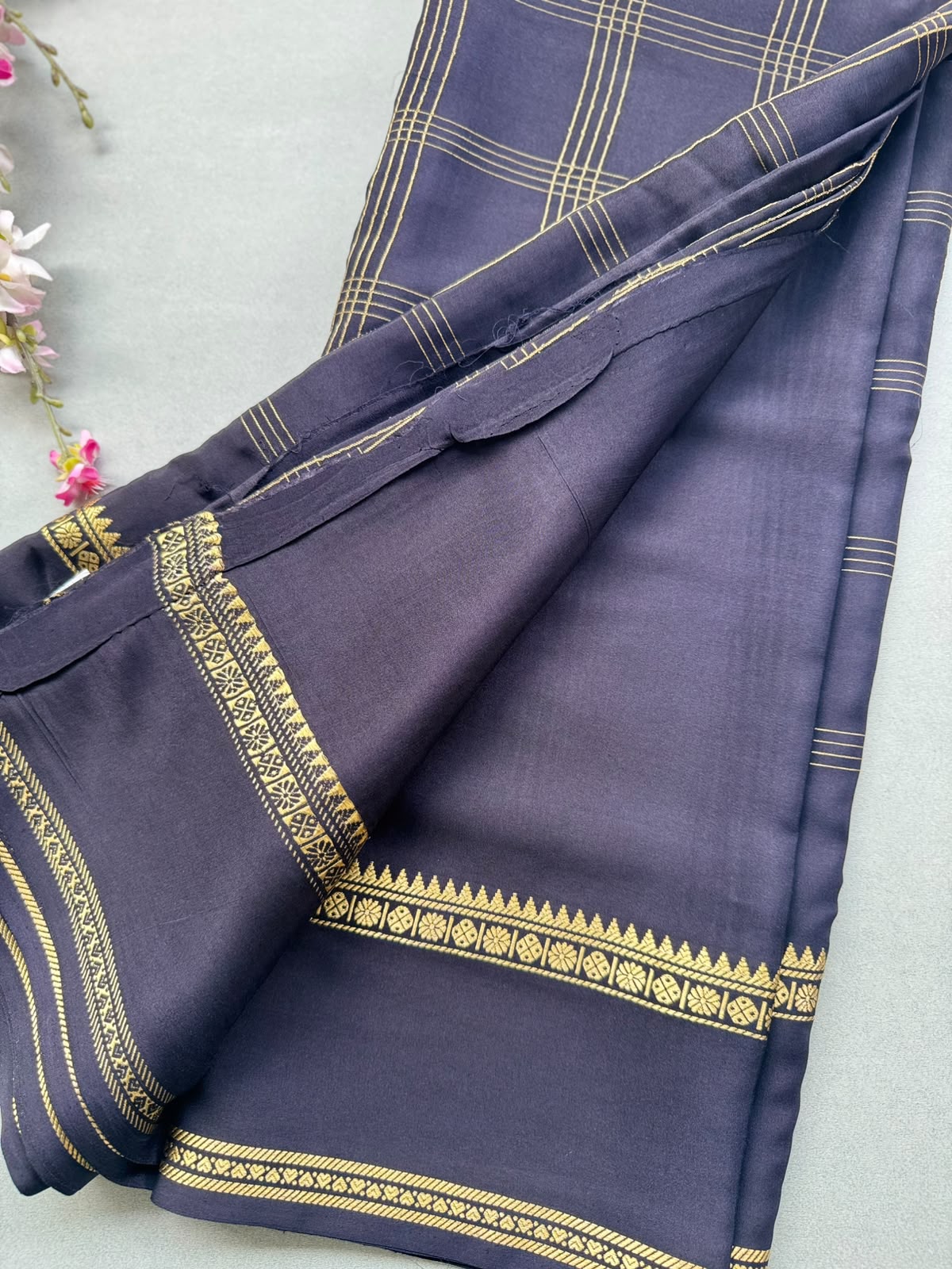Black Checks Pure Mysore Silk CSG Saree 110