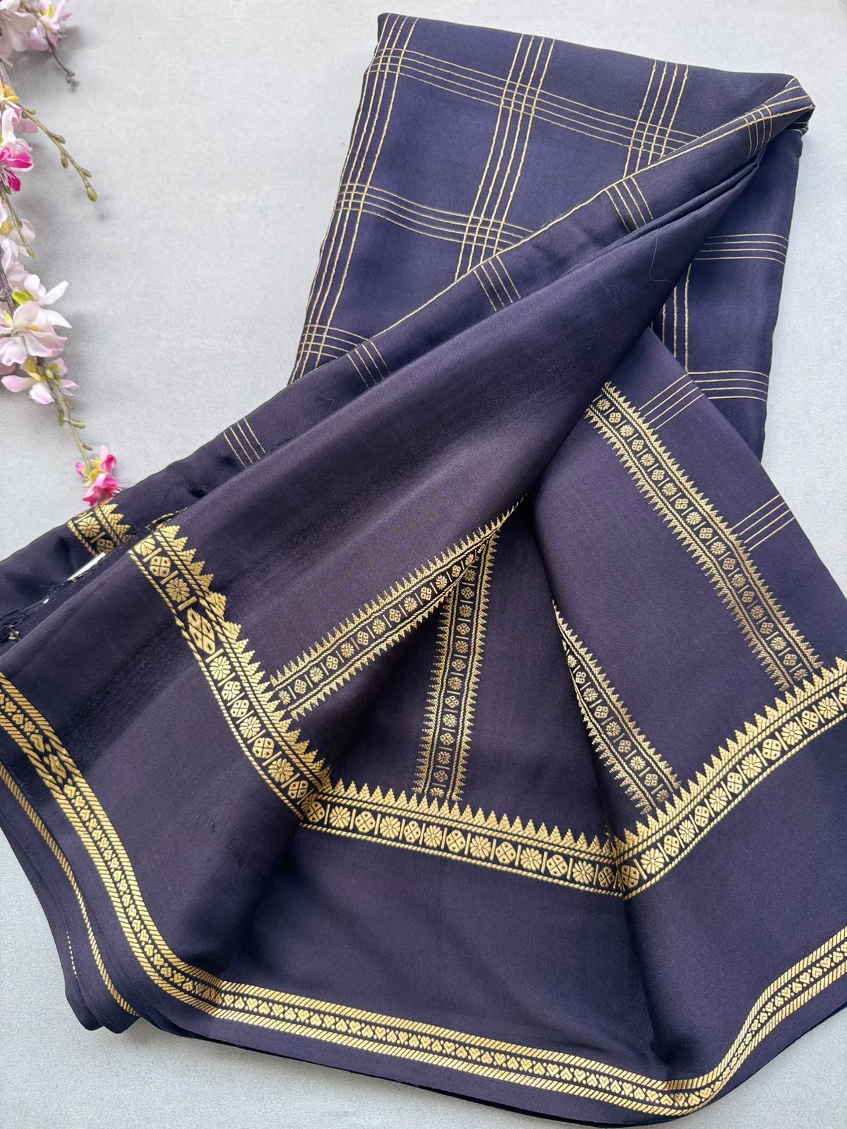 Black Checks Pure Mysore Silk CSG Saree 110