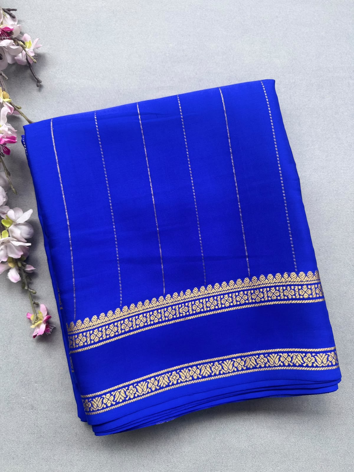 Royal Blue Stripes Pure Mysore Silk CSG Saree 110