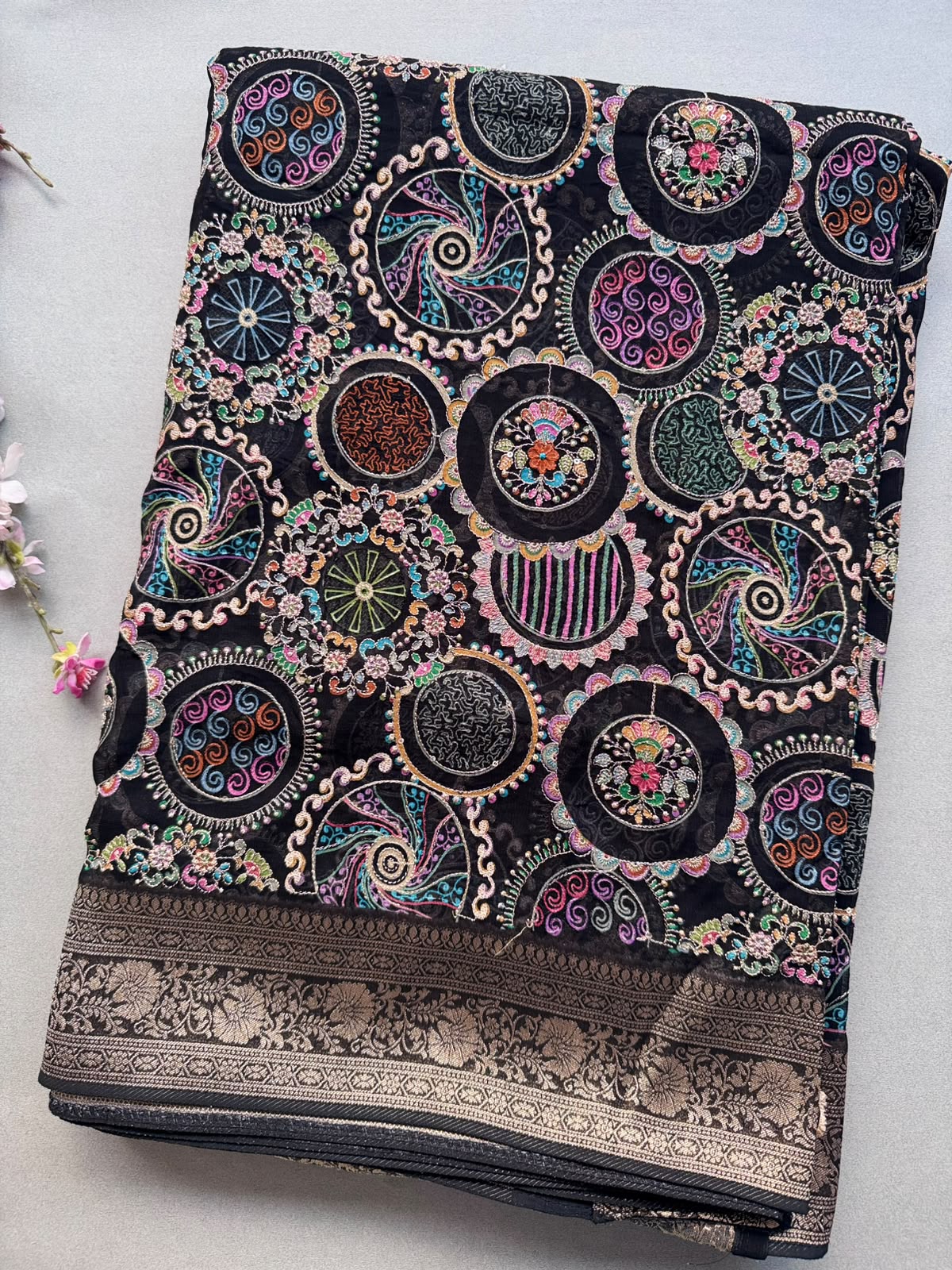 Black Pashmina Georgette Saree 110