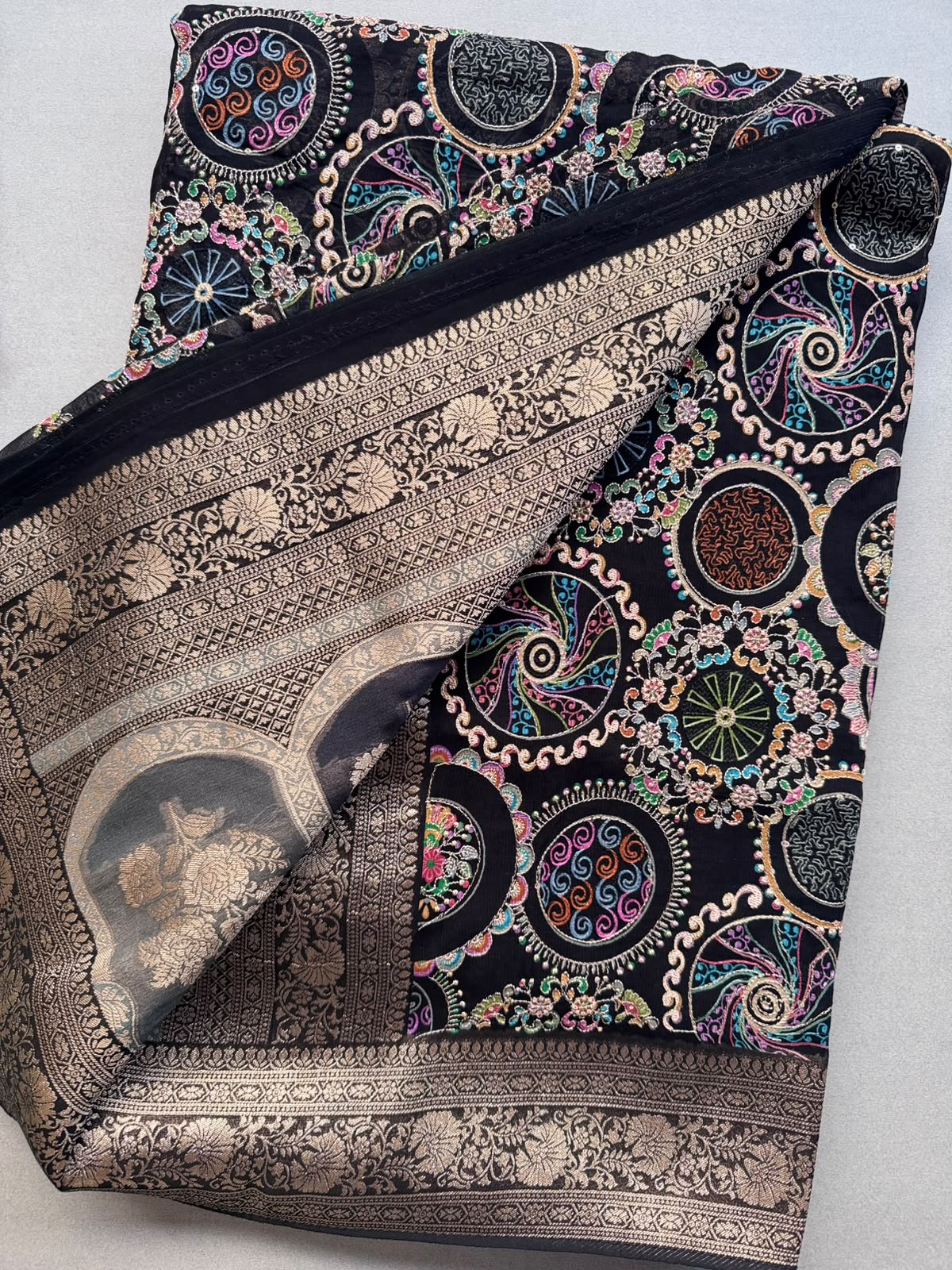 Black Pashmina Georgette Saree 110