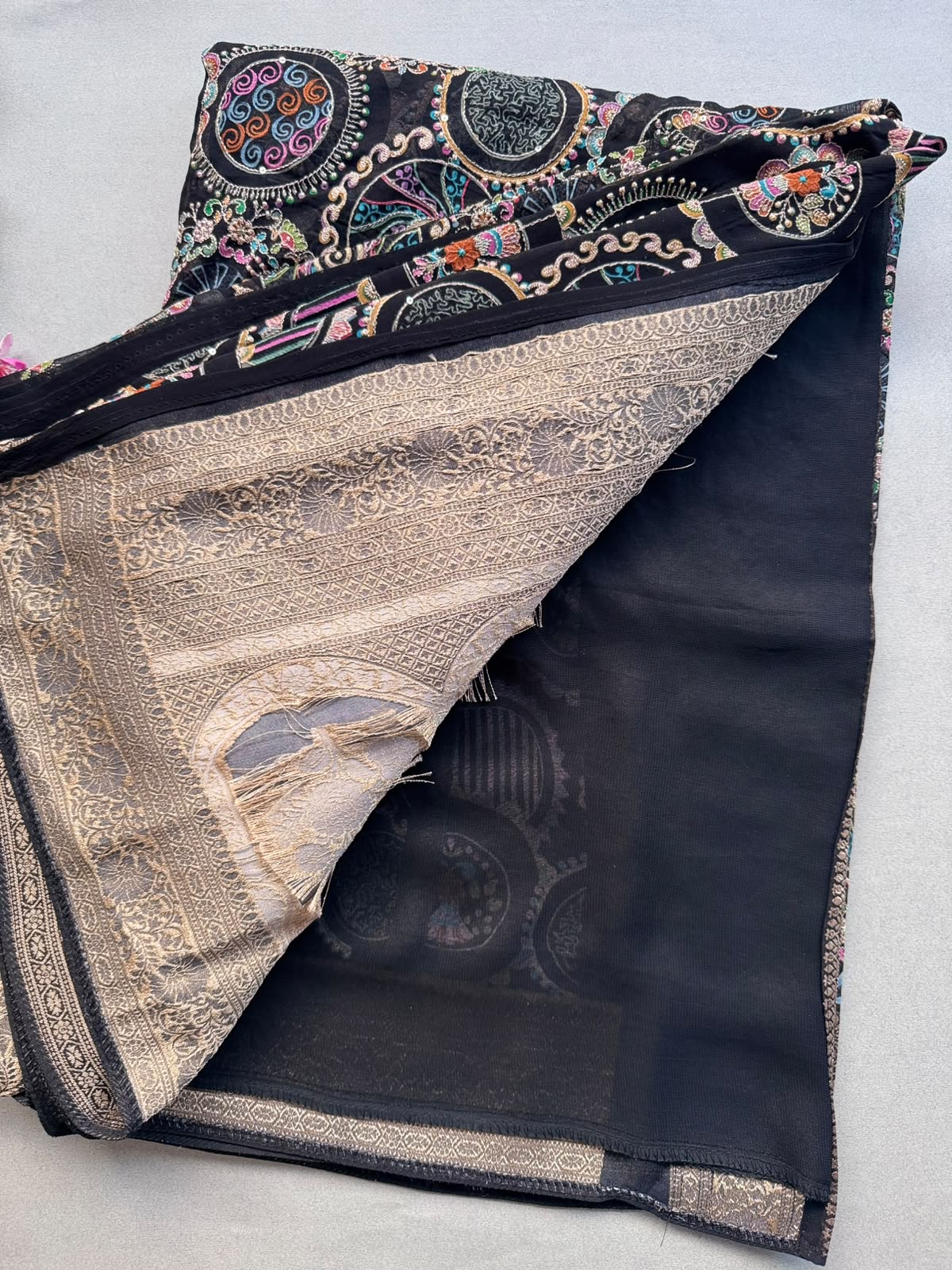 Black Pashmina Georgette Saree 110