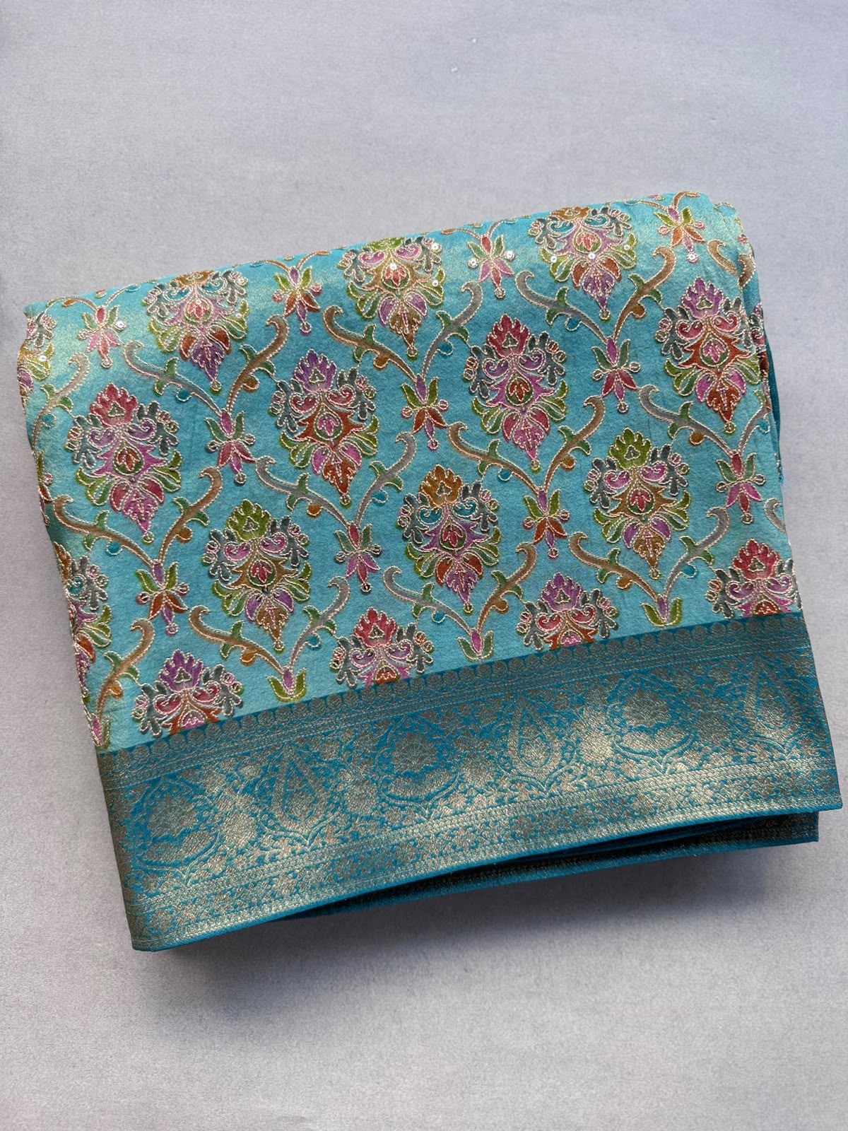 Blue Pashmina Georgette Saree 110