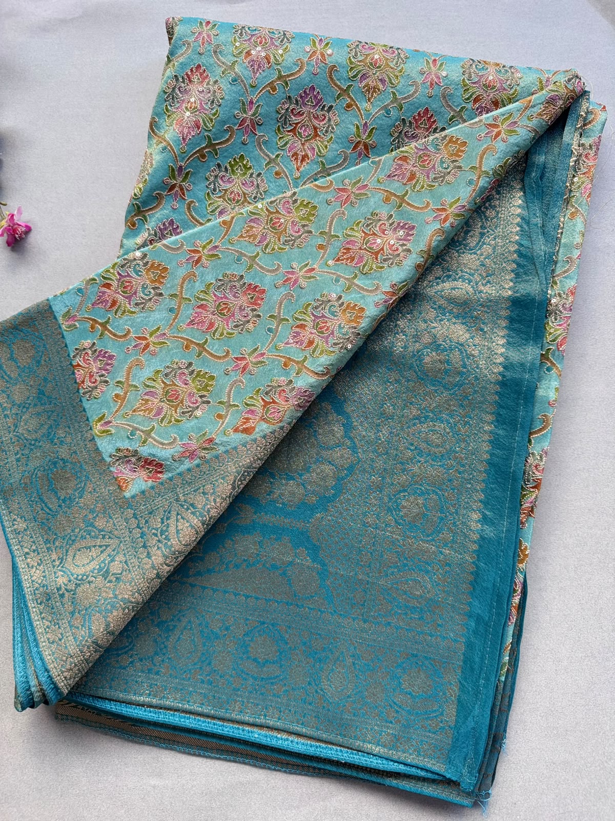 Blue Pashmina Georgette Saree 110