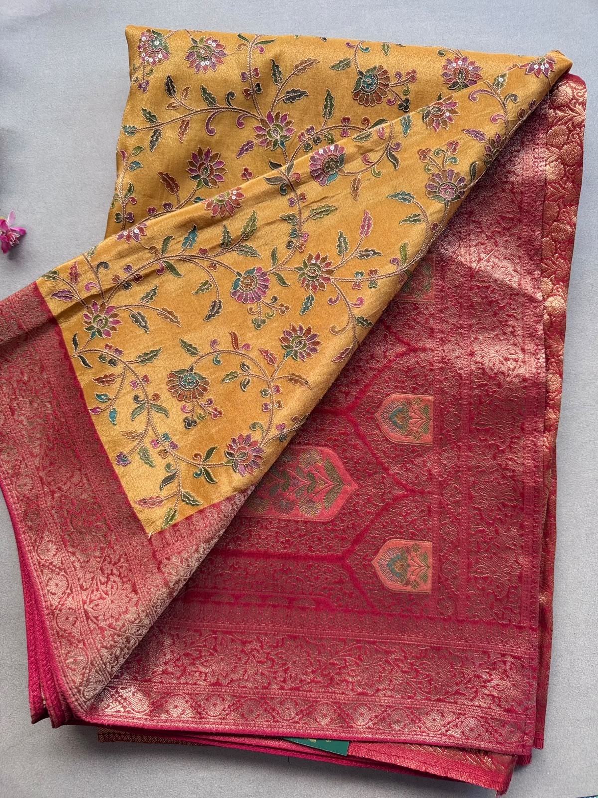 Mustard Pashmina Georgette Saree 110