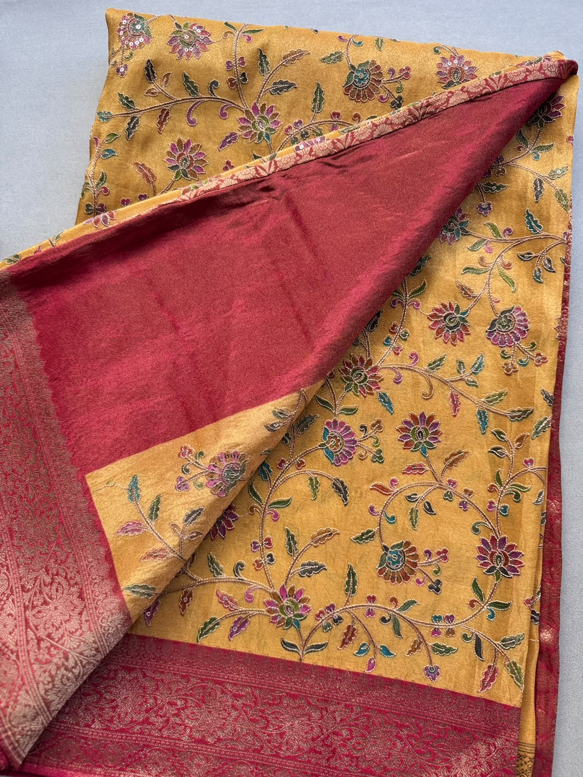 Mustard Pashmina Georgette Saree 110