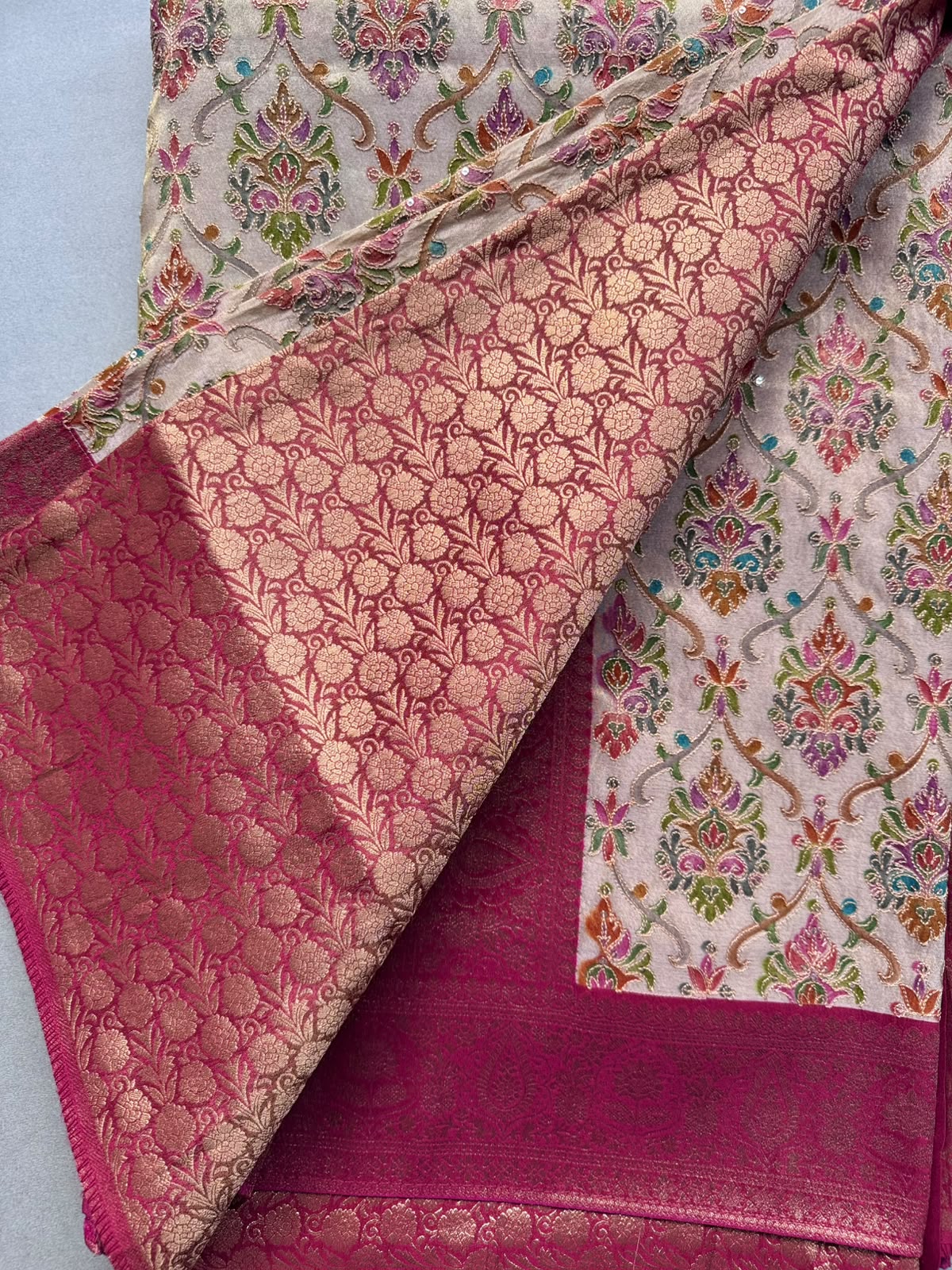 Cream Pashmina Georgette Saree 110