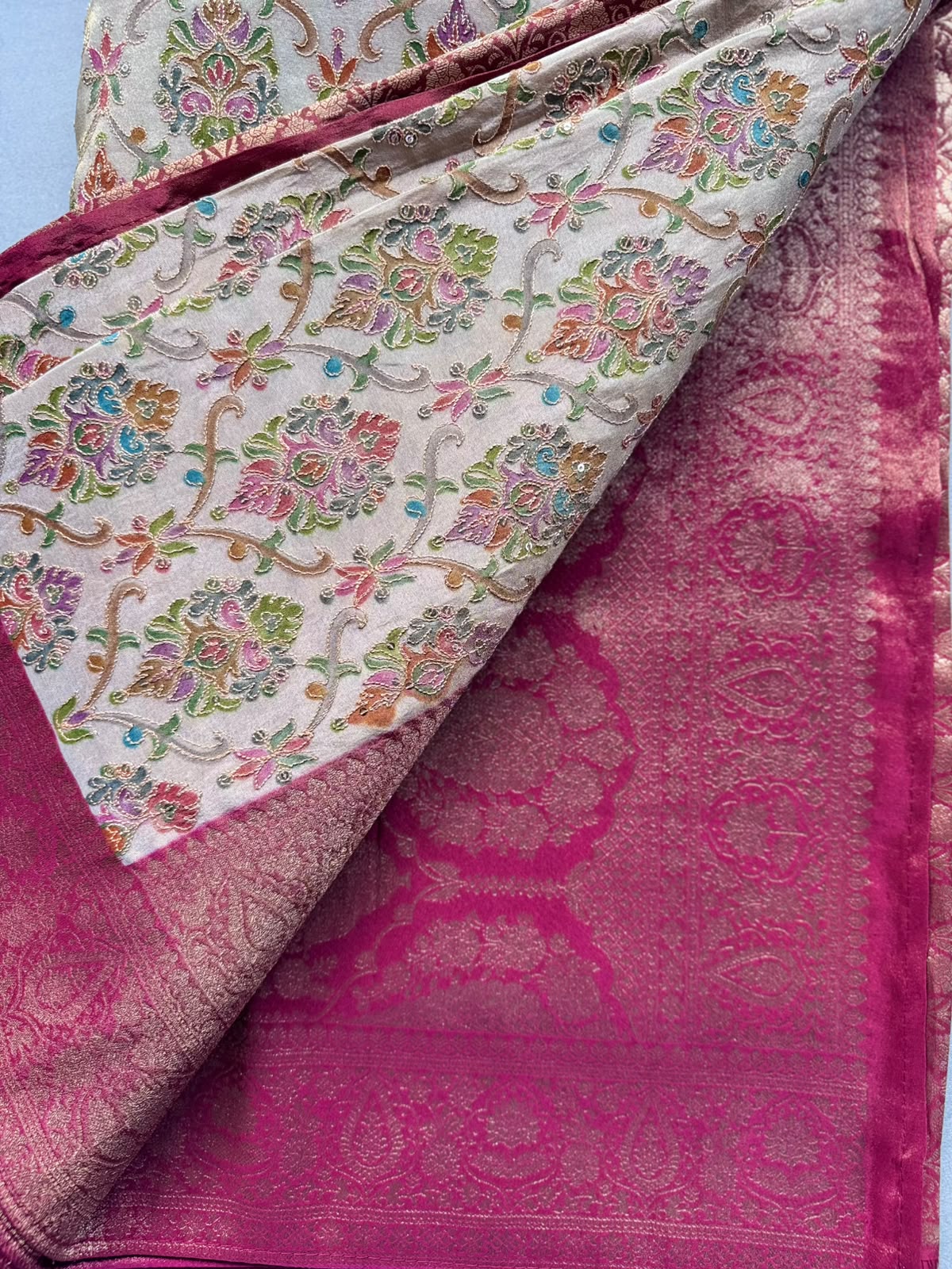 Cream Pashmina Georgette Saree 110