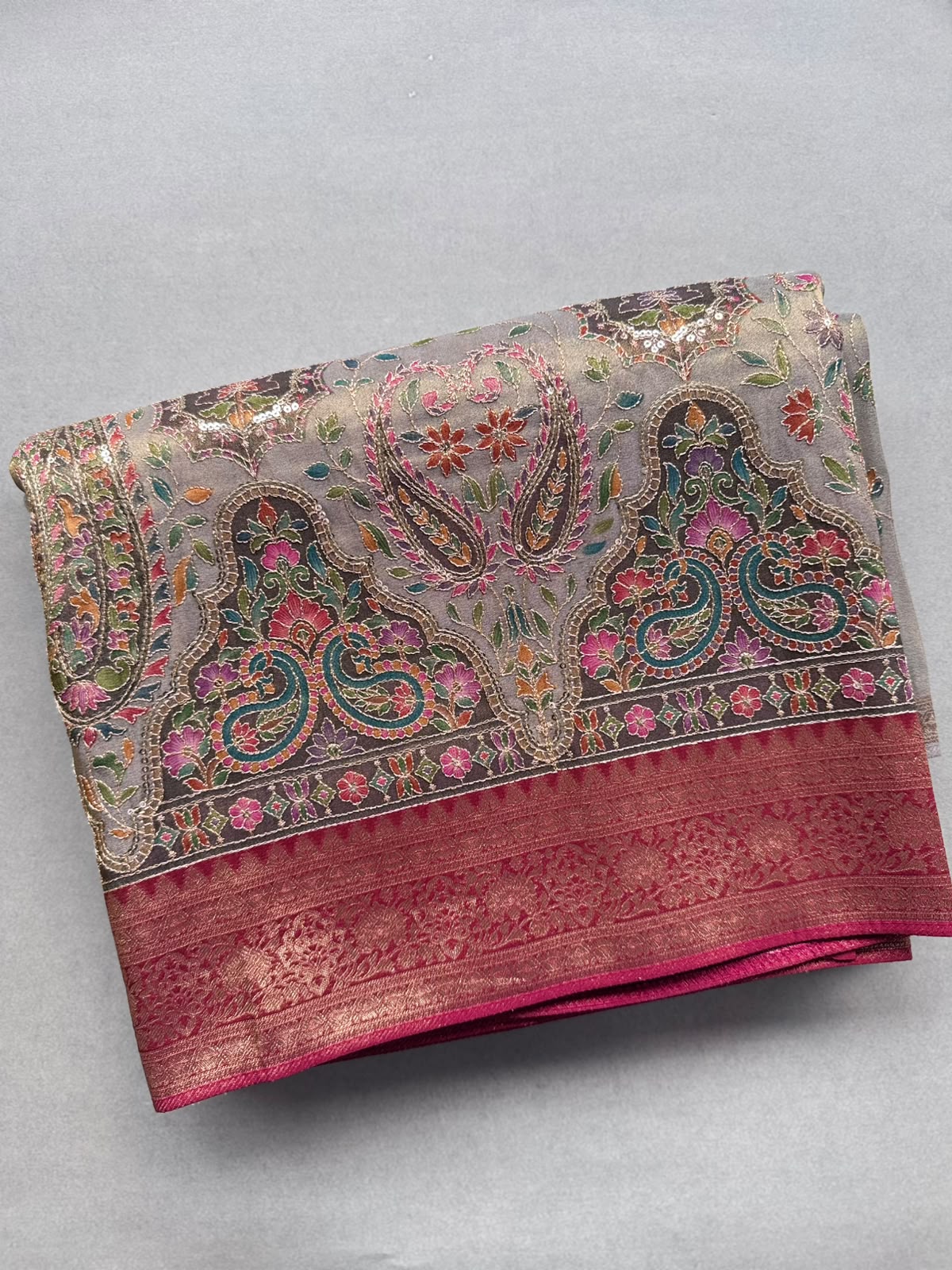 Grey Pashmina Georgette Saree 110