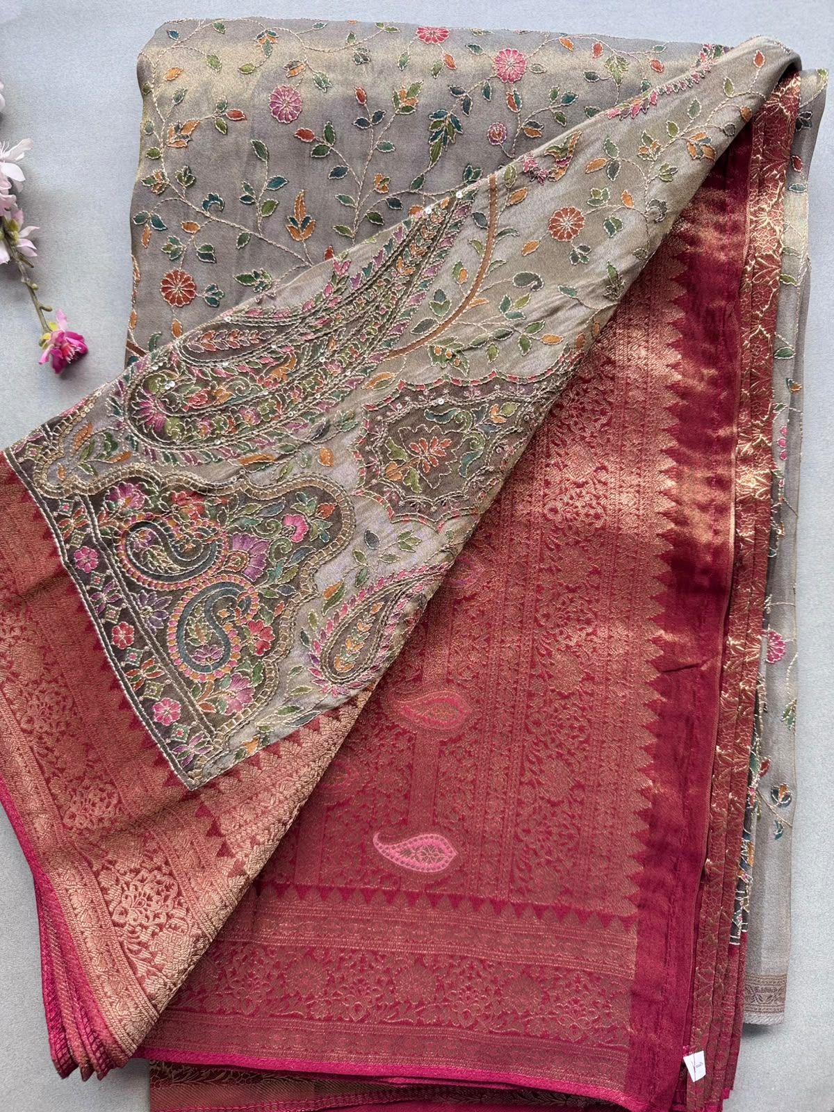 Grey Pashmina Georgette Saree 110