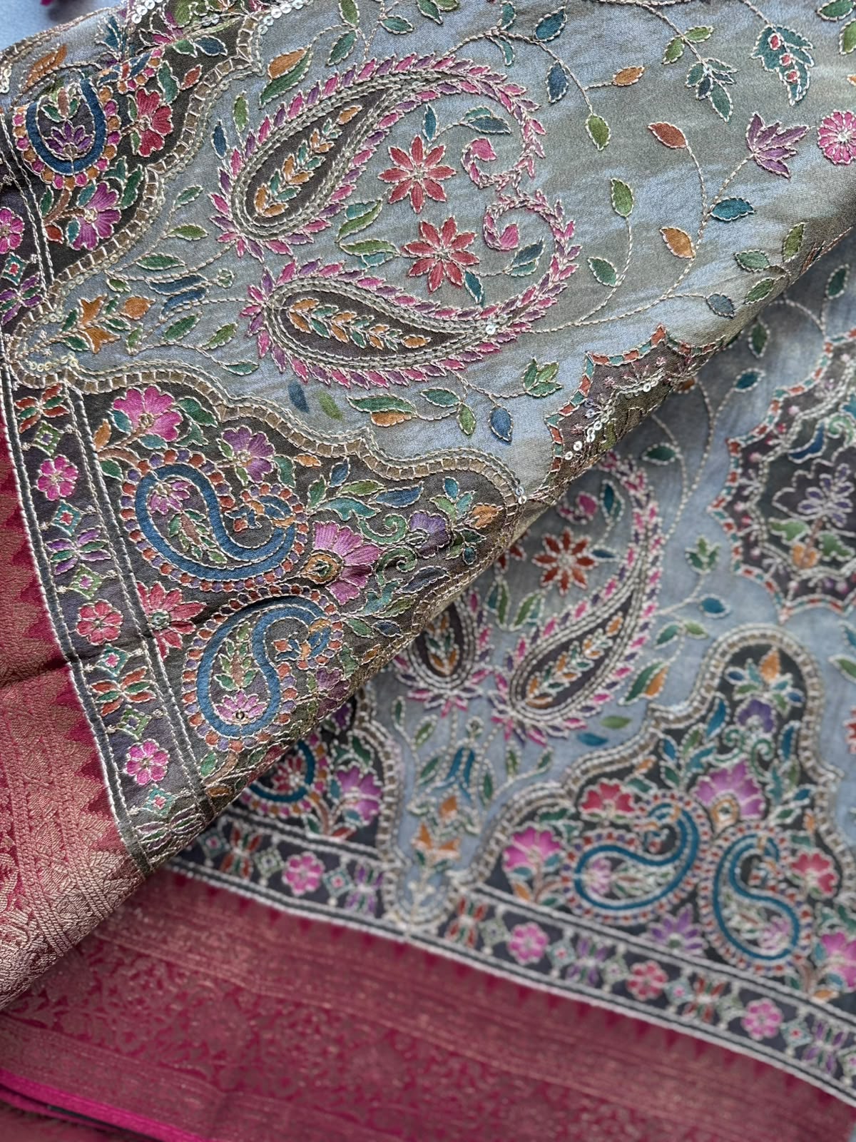 Grey Pashmina Georgette Saree 110
