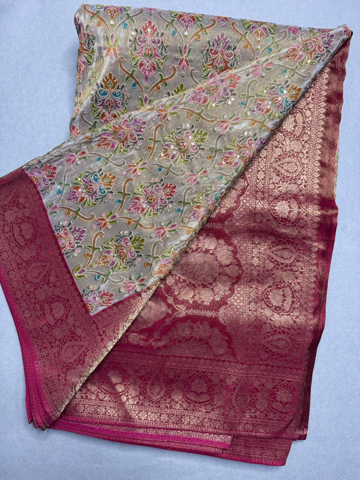 Grey Pashmina Georgette Saree 110